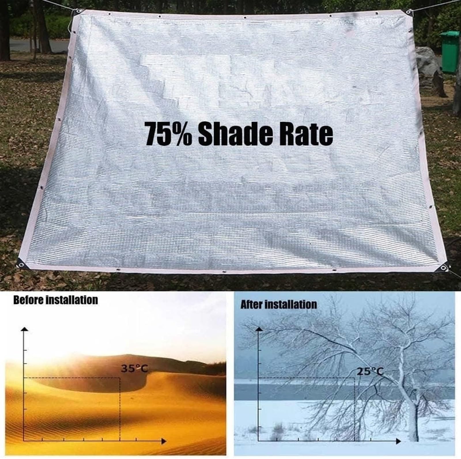 Schattiernetz Schattierungsnetz Für Gewächshaus Sonnenschutz Garten 2x2m 2x20m 5x20m 8x20m 75% Aluminet Sonnensegel Mit Ösen Gewächshaus-Sonnenschutz SonnenschutzNetz