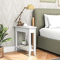 Vista 2 de GOFLAME Mesa auxiliar de cuña de 2 niveles, mesa auxiliar triangular estrecha con estante de almacenamiento, patas de madera maciza, mesita