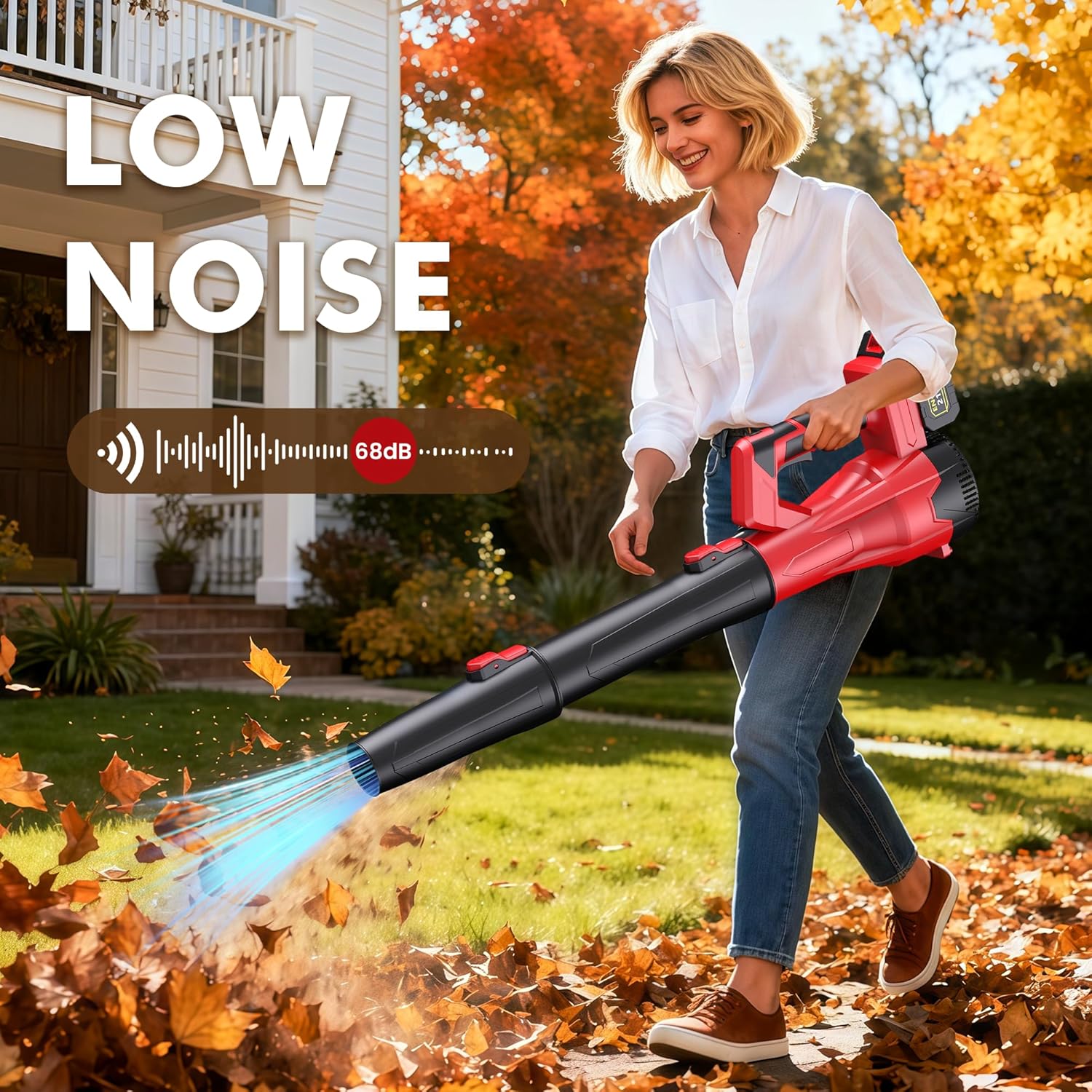 Leaf Blower Cordless - 21V Powerful Electric Leaf Blower with 2×4.0Ah Batteries and Charger, 6 Speed Modes, Lightweight Battery Powered Leaf Blowers for Yard Cleaning, Lawn Care, Blowing Leaves,Patio