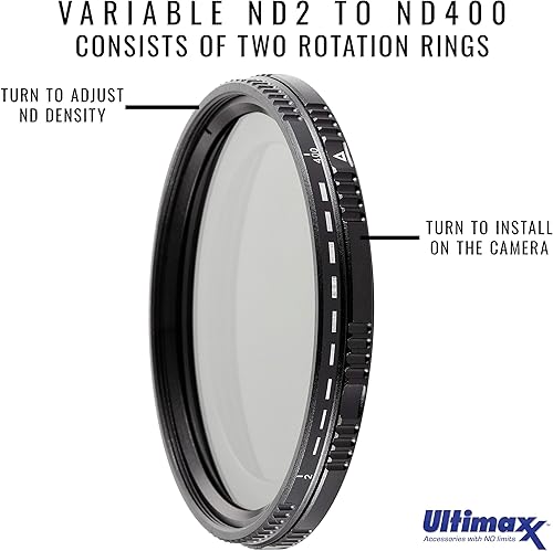 Miniatura 3 de Filtro ND Ultimaxx de 1.929 in ND2-ND400 Fader de densidad neutra variable Filtro de lente ajustable Filtro ND dinámico Vidrio óptico