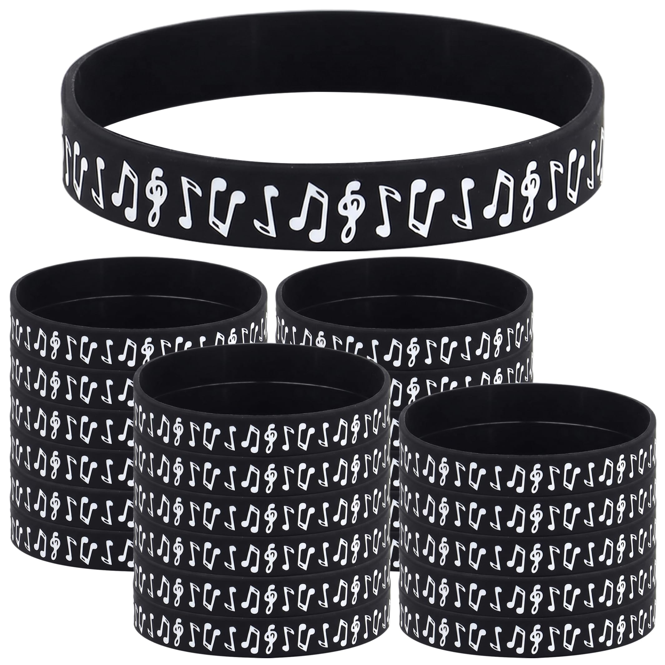 Uanqfegy Music Party Favors - 24PCS Music Note Rubber Wristbands, Silicone Bracelets for Raves & Events, Black