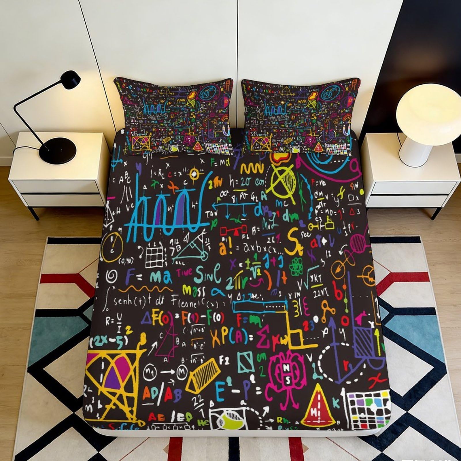 3D Printed Graffiti Art Fitted Sheet Microfiber Anti-slip Colorful Abstract Bed Cover for Bedroom Dorm Easy Care 90x200x25cm