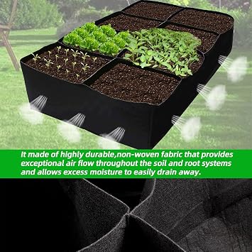 CJGQ Fabric Raised Garden Bed, 128 Gallon 8 Grids Plant Grow Bags, 3x6FT Planter Raised Beds for Growing Vegetables Potatoes Flowers, Rectangle Planting Container for Outdoor Gardening
