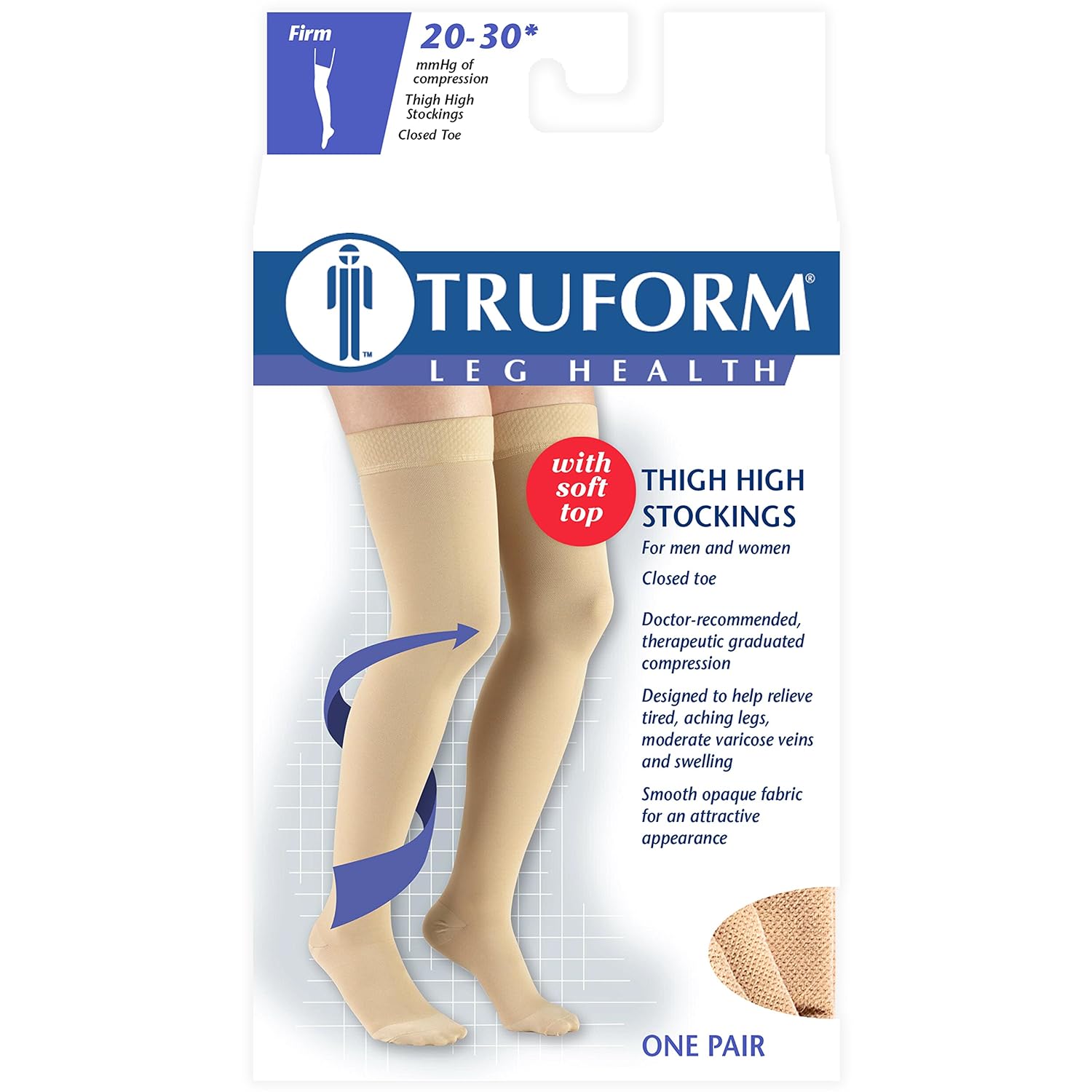 Truform 20-30 mmHg Compression Stockings for Men and Women, Thigh High Length, Closed Toe, Beige, X-Large
