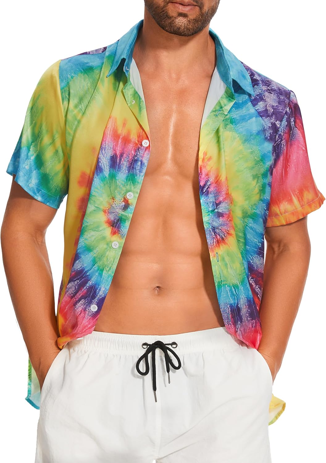 Demoking Vintage Shirts for Men Tie Dye Hippie Funny Hawaiian Shirt Button Down Shirts - Image 5