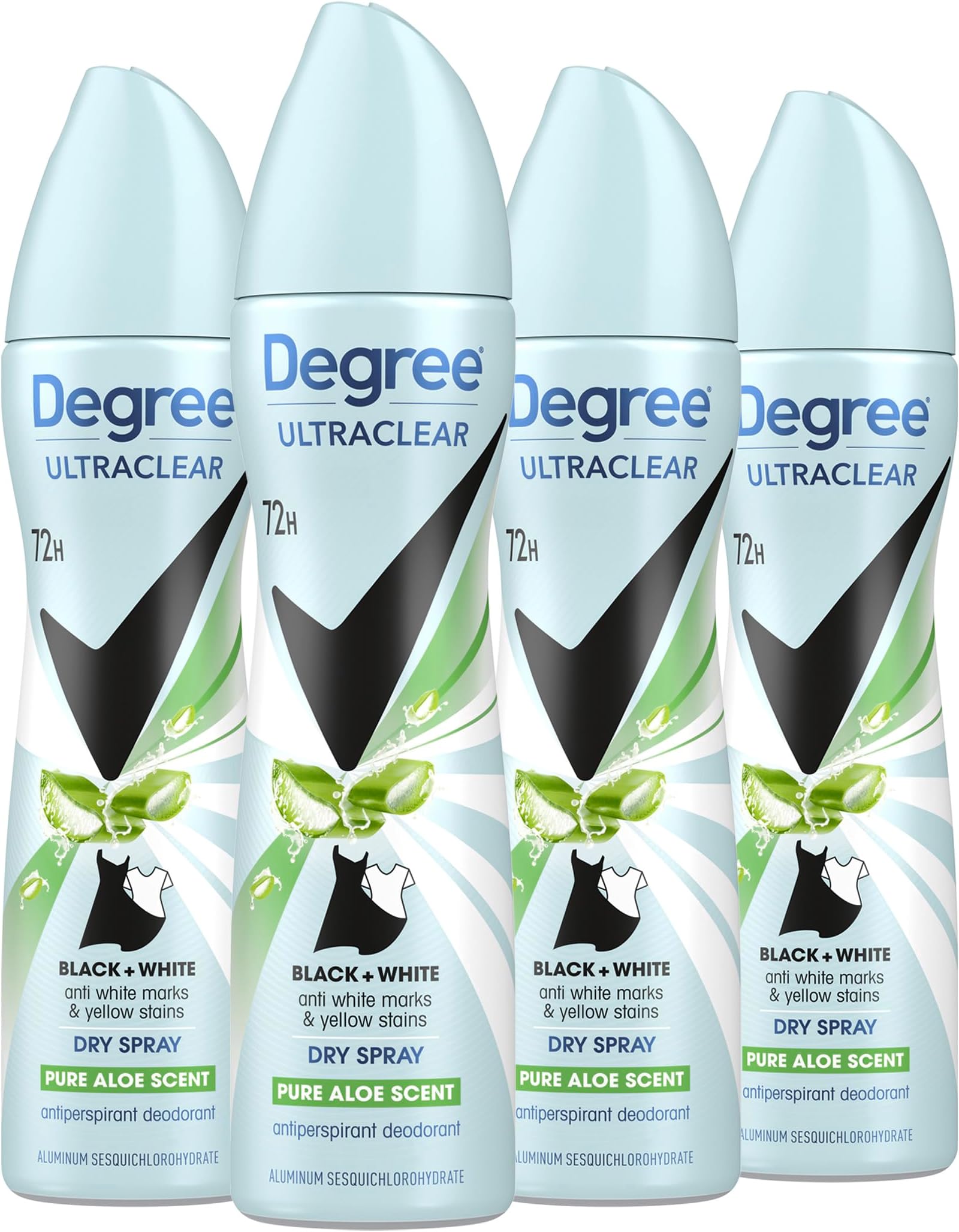 UltraClear Antiperspirant Deodorant Dry Spray 4 pack for 72h Nonstop Sweat Protection For Women Pure Aloe Scent Anti White Marks And Yellow Stains 3.8 Oz