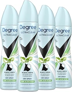 UltraClear Antiperspirant Deodorant Dry Spray 4 pack for 72h Nonstop Sweat Protection For Women Pure Aloe Scent Anti White Marks And Yellow Stains 3.8 Oz