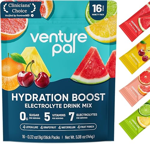 Venture Pal Paquetes de electrolitos en polvo sin azúcar, paquetes de hidratación líquida diaria IV para una rehidratación rápida  7 electrolitos y