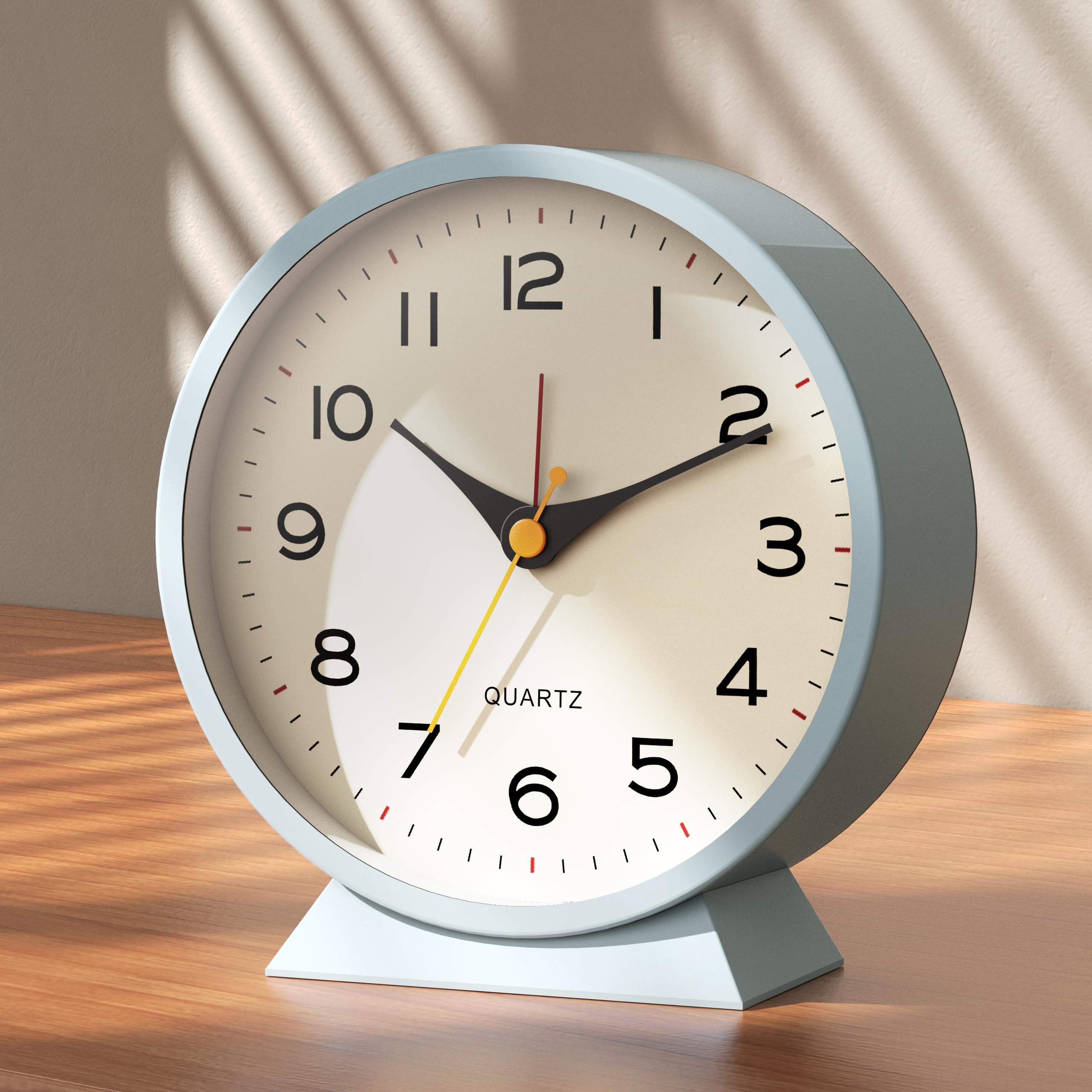 AYRELY®4.5" Analogue Alarm Clock, Small Retro Metal Desk Clock, Battery Operated, Silent and Non-Ticking, with Night Light for Bedside, Bedroom, and Living Room Decor (Light Blue)