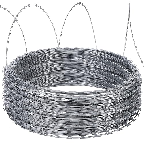 Towallmark Alambre de afeitar de 500 pies alambre de púas de maquinilla de afeitar de 50 pies por rollo alambre de púas de acero galvanizado para