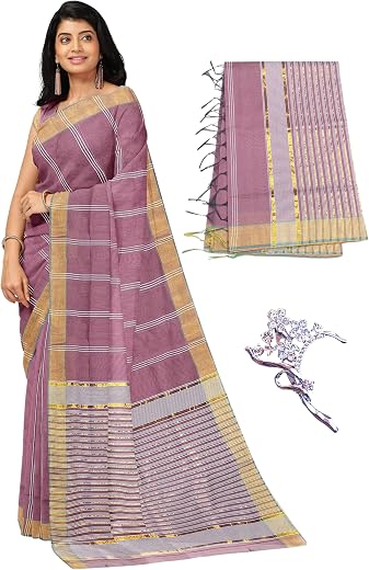NandaVanam Women's Kota Silk Saree | Art Silk Saree | Kota Doria with Zari Border Saree - With Blouse