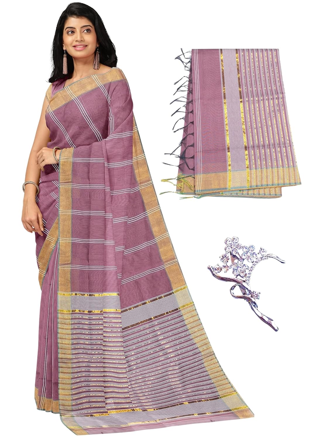 NandaVanam Women's Kota Silk Saree | Art Silk Saree | Kota Doria with Zari Border Saree - With Blouse - Review, Price and Buying Guide