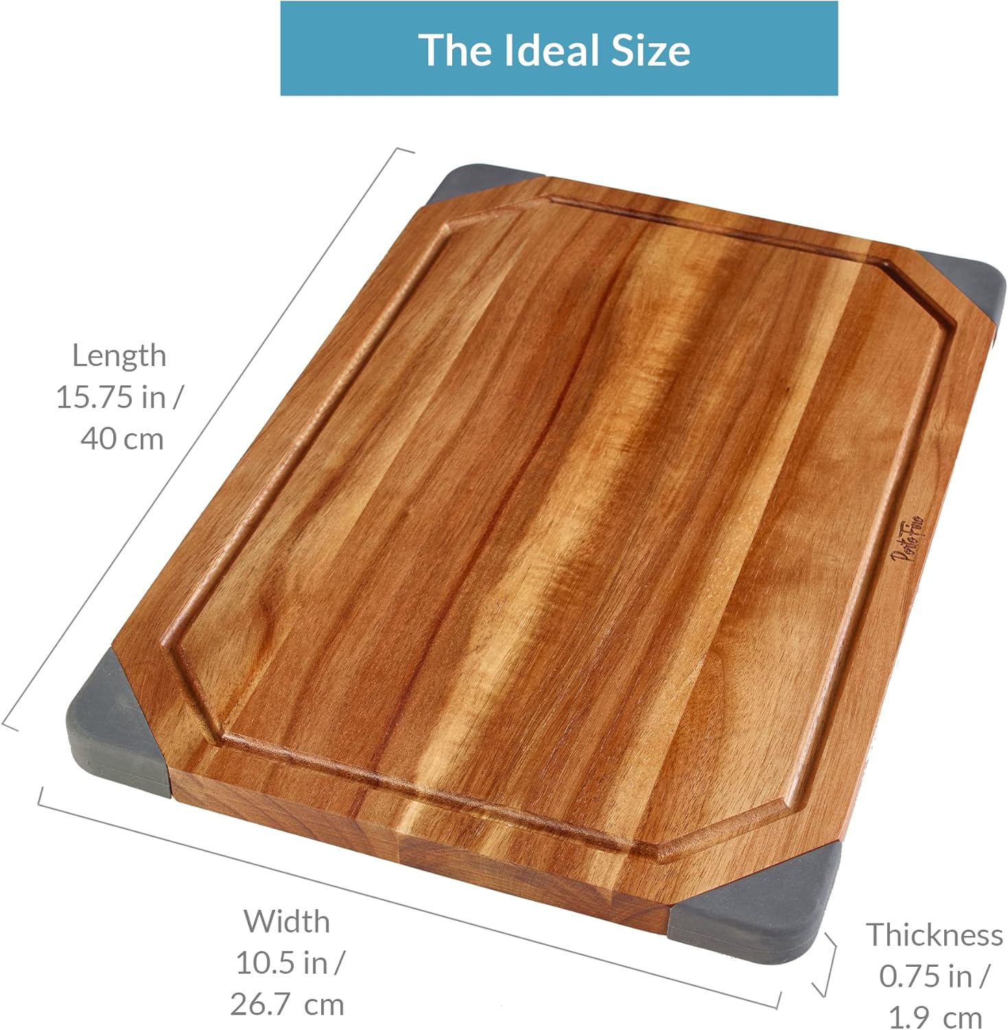 PortoFino Acacia Wood Cutting Board, 2-in-1 Reversible Cutting Board, Charcuterie Board, Premium Wood Serving Board, Built-In Juice Grooves, Non-slip Silicone Corners, Kitchen Gifts