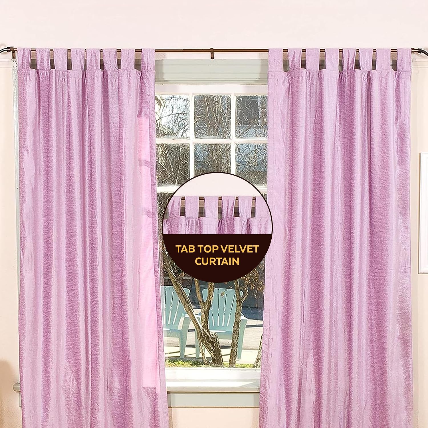 Handmade Lilac Velvet Curtains, Tab Top Lined Curtains for Window & Door, 43" W X 24" L , Vintage Curtains give Beauty & Privacy for Bedrooms, Dining Rooms & Living Rooms, Sold In Pair