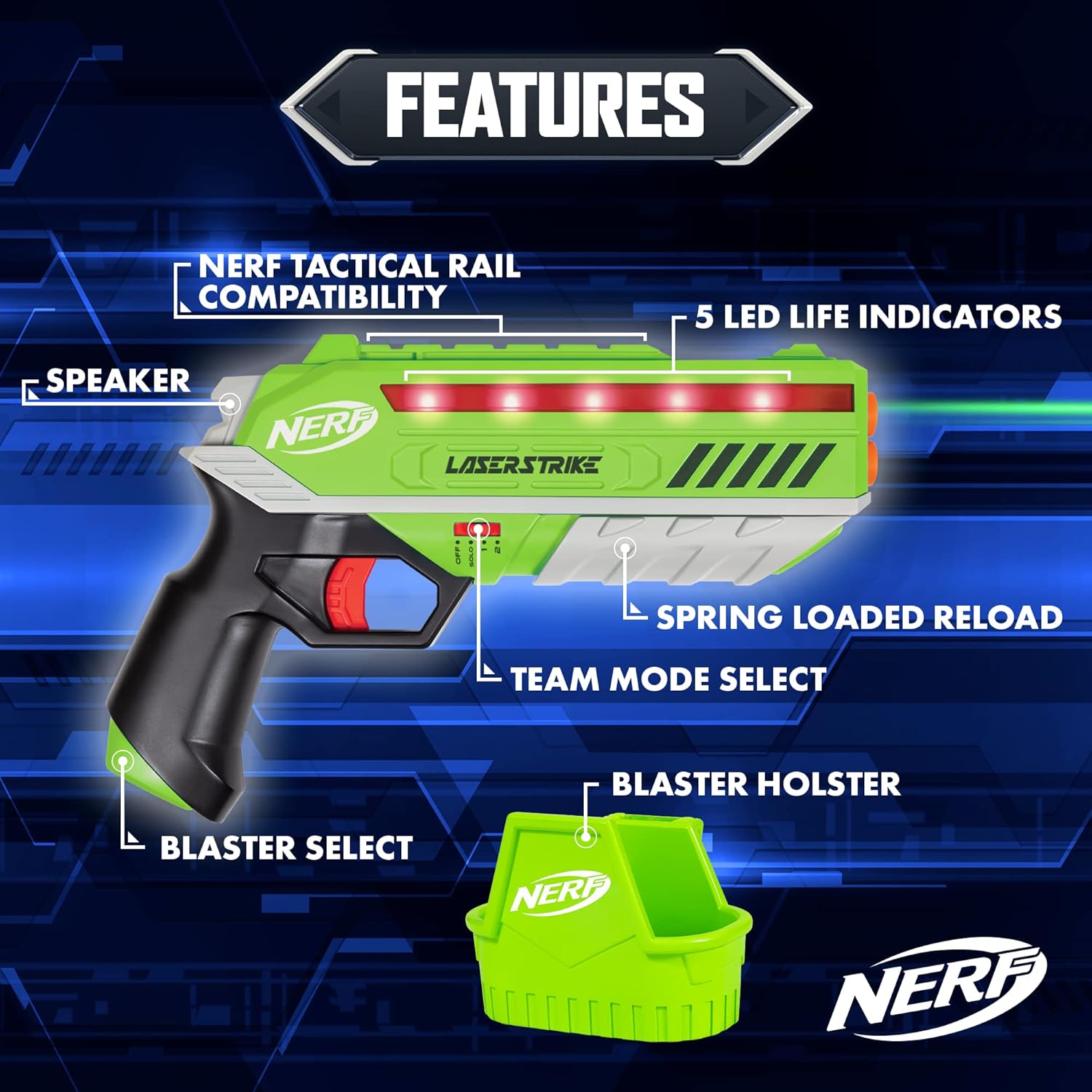 Nerf Laser Strike 2 Player Laser Tag Game Pack Complete with 2 300ft Range Blasters & 2 Holsters - Indoor or Outdoor Play Arcade Games, Toys for Kids & Family image 2 of 7 B09GL4Y1L7
