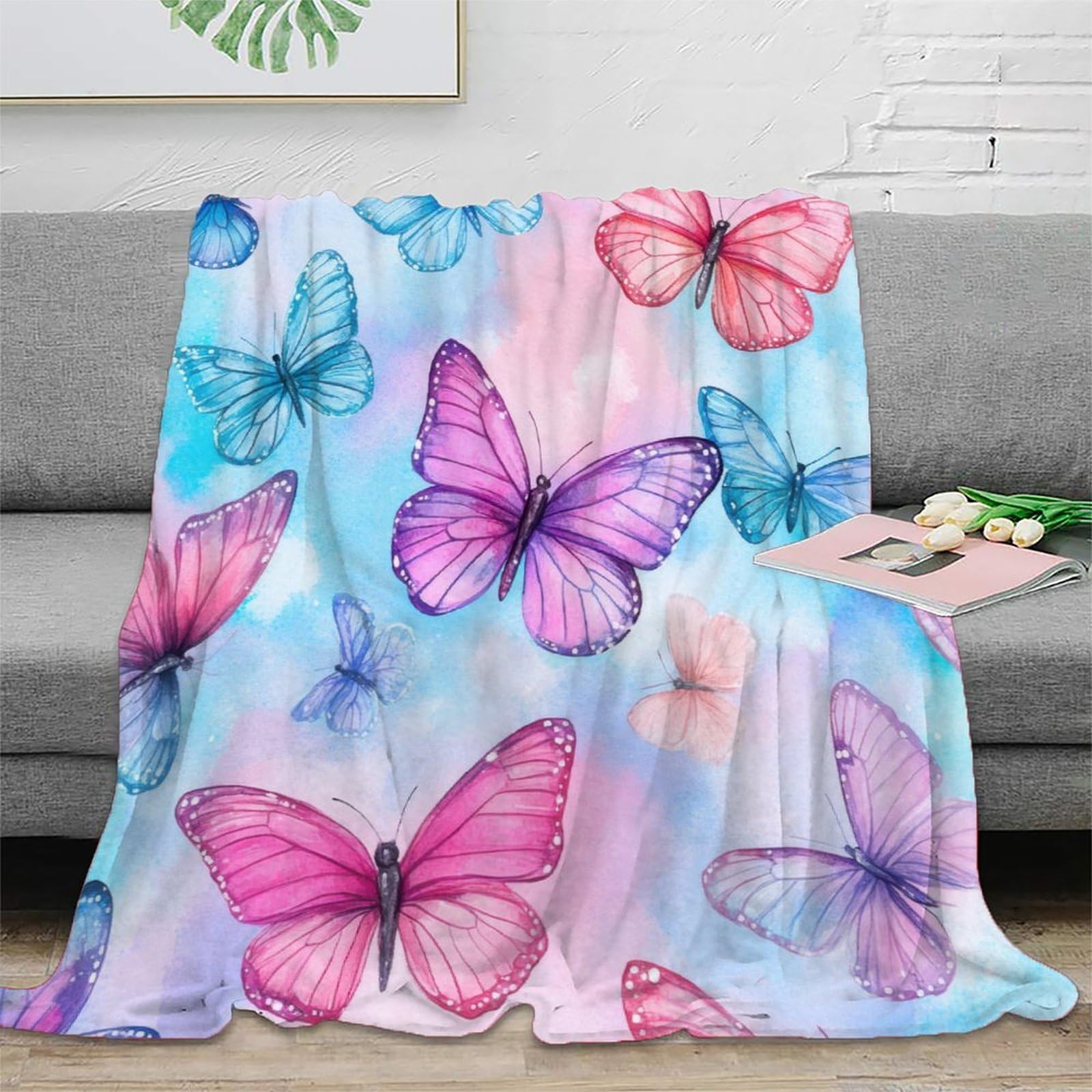 Couverture microfibre haut de gamme imprimé papillon 3D jeté de lit artistique