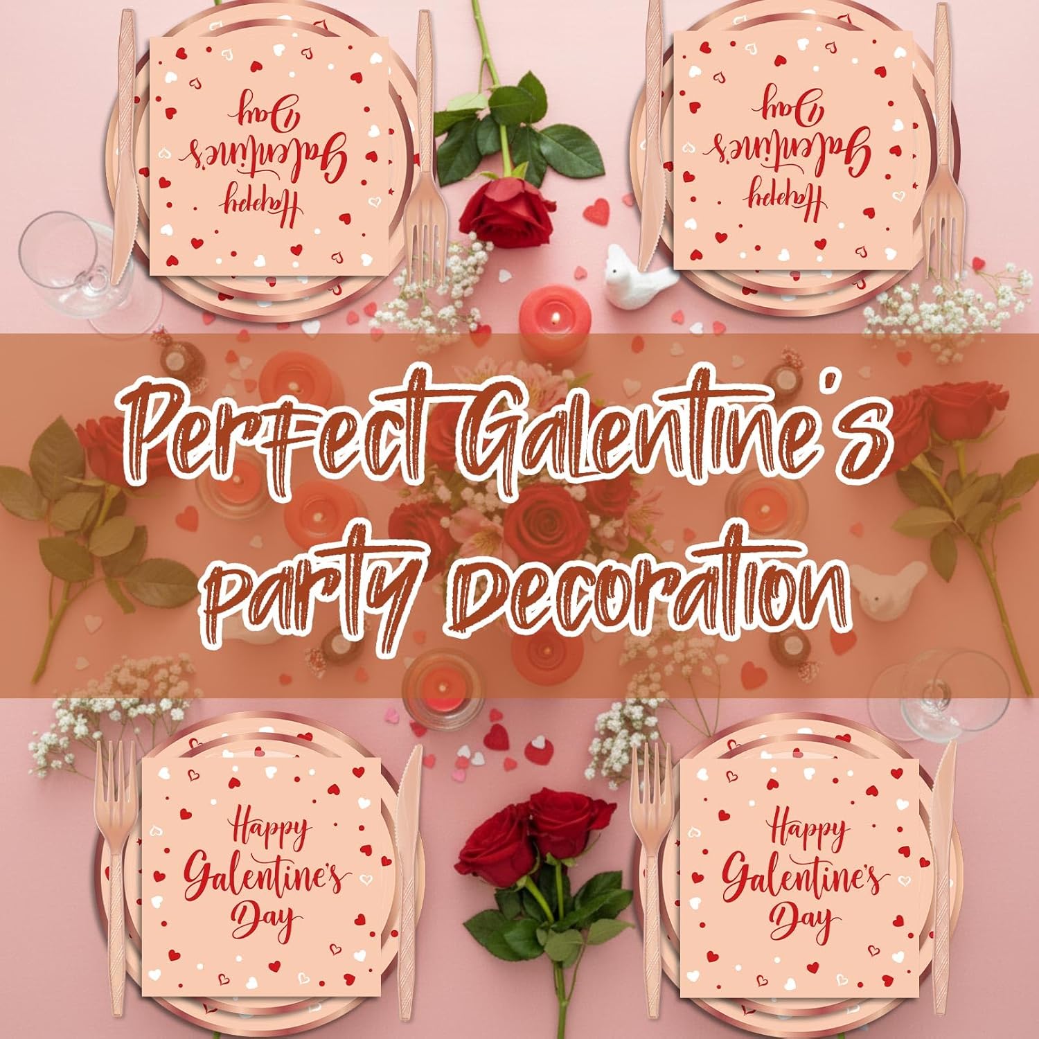 Havawish 192 Pcs Galentine's Day Plates and Napkins Party Supplies Galentine's Day Heart Disposable Tableware Dessert Plates Paper Napkins Cups Plastic Fork Set for Party 24 Guests (Rose Gold,Fresh)
