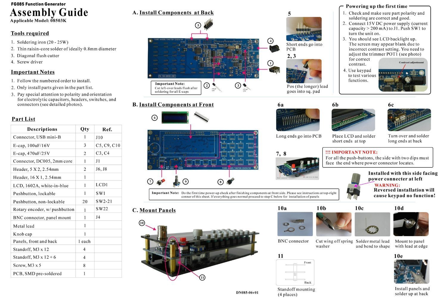 DollaTek FG085 miniDDS Función Kit del generador DIY con Todos los componentes de SMD pre-Soldados con la Fuente de alimentación 15V