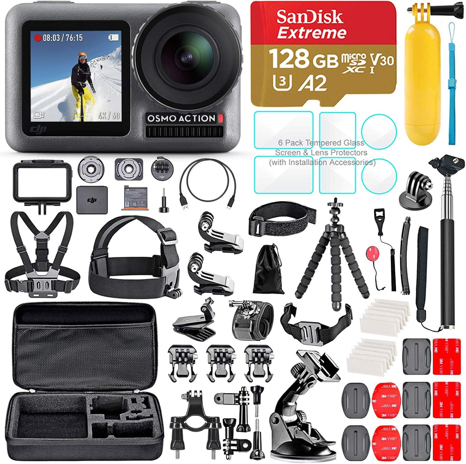 Amazon.com : DJI OSMO Action Camera Bundle with Micro SD Card, Tempered Glass Screen Protectors, Carrying Case, and Must Have Accessories (55 Items) : Electronics