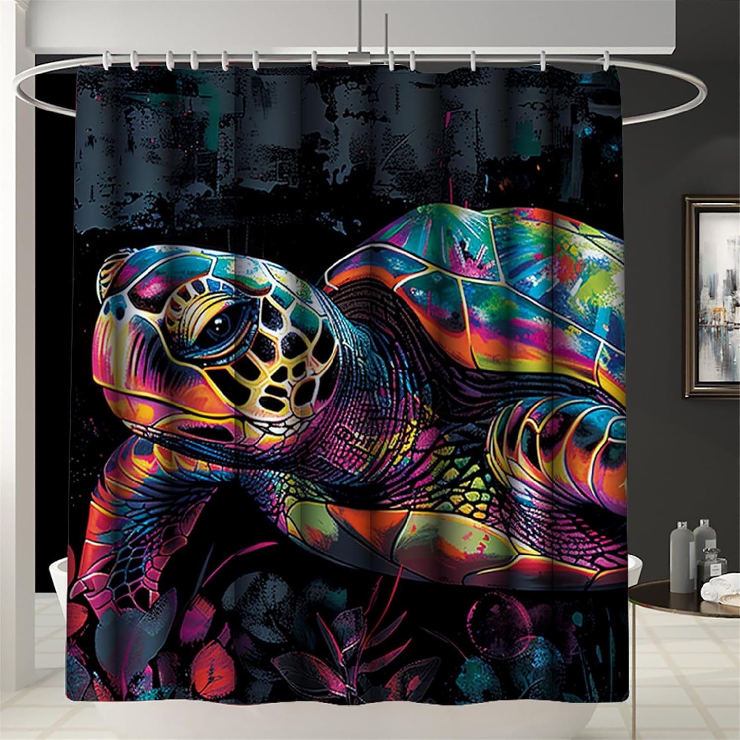 Sea Turtle Bathroom Rug Set - 4 Piece Set with 12 Hooks, 70" x 70"