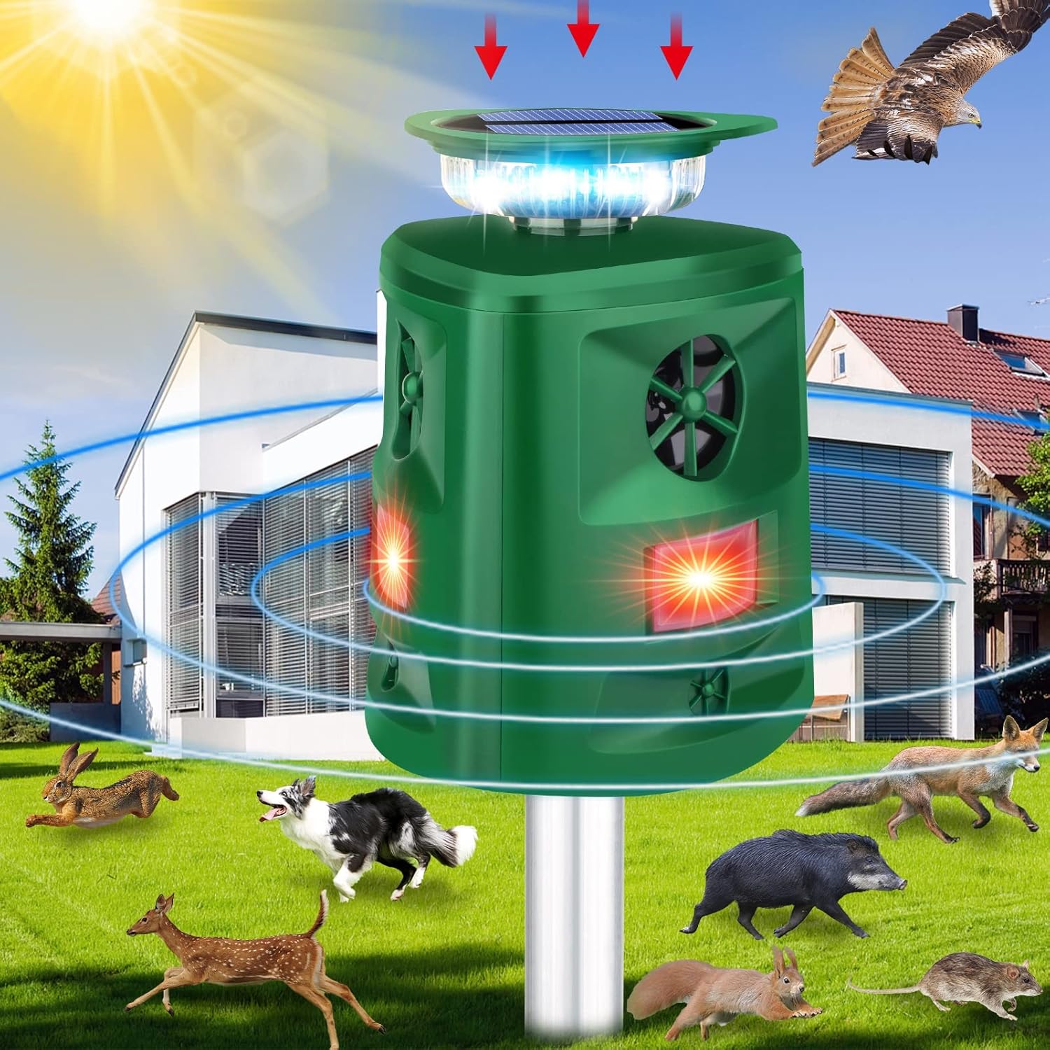 Ultrasonic Animal Repeller, 360° Solar Outdoor Cat Repellent with