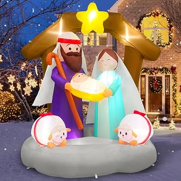 MICOCAH 6FT Tall Christmas Inflatables Nativity Scene Outdoor Decorations