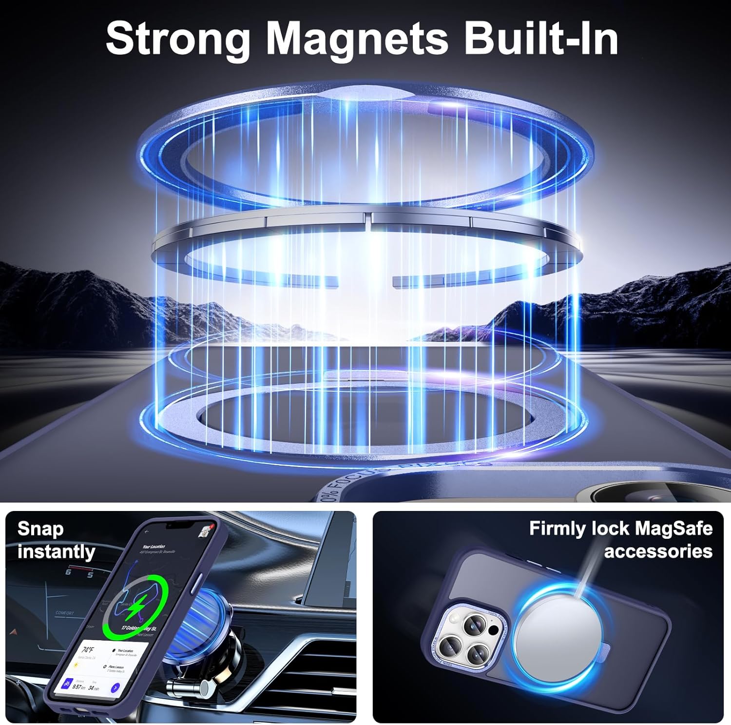 Magnetic for iPhone 13 Pro Max Case with Ring Stand, [10 FT Drop Protection] [Velvety Touch] Slim Translucent Matte Back Shockproof Phone Case for iPhone 13 Pro Max 6.7'', Blue - Image 2