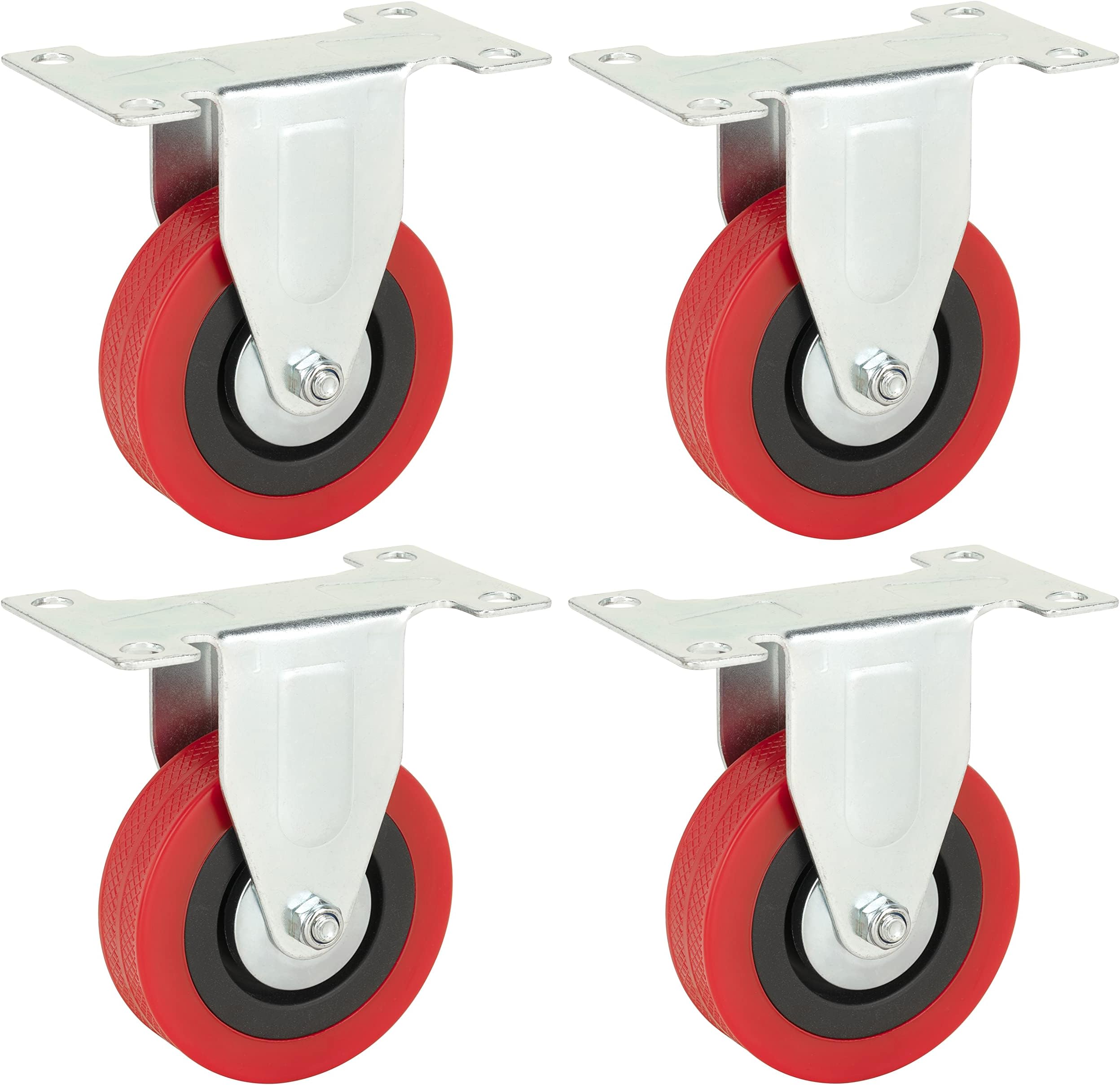 75mm Polyurethane Fixed Casters (RED PU) - HEAVY DUTY - Furniture, Appliance & Equipment Wheels by Bulldog Castors - Max 300Kg Per Set