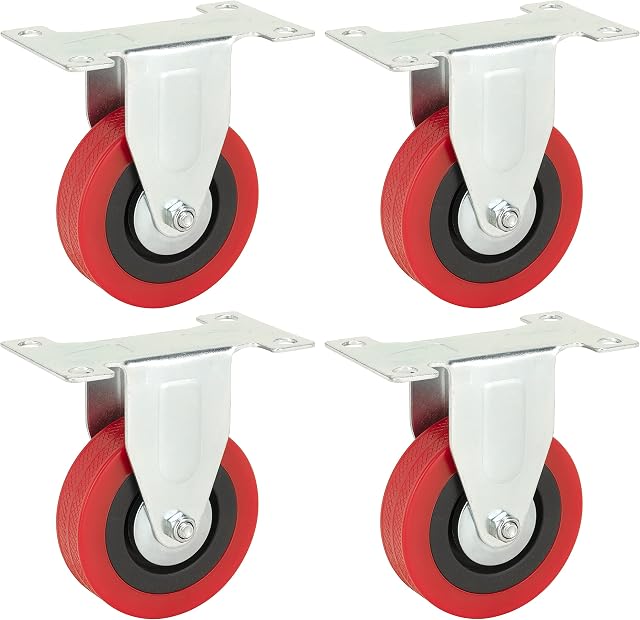 75mm Polyurethane Fixed Casters (RED PU) - Heavy Duty - Furniture, Appliance & Equipment Wheels by Bulldog Castors - Max 300Kg Per Set
