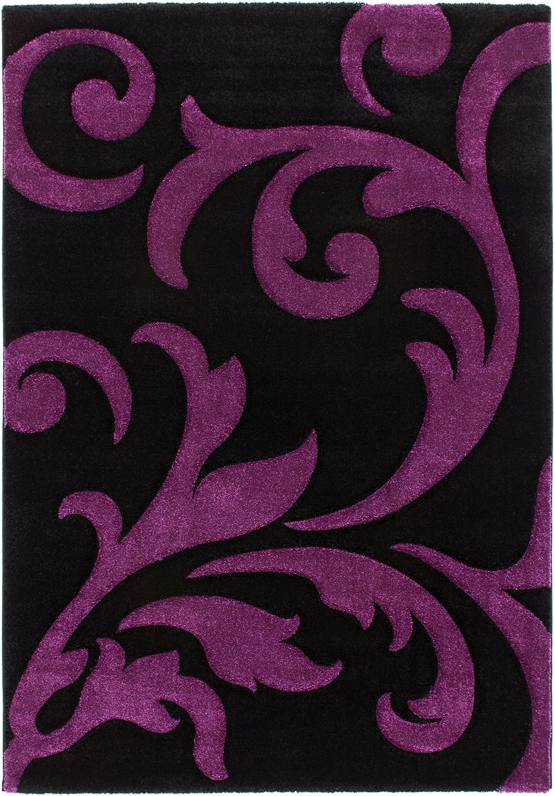 Sona-Lux Machine Made Rug Hand Carved 3D Effect Black Violet Choose Size 120 x 170 cm