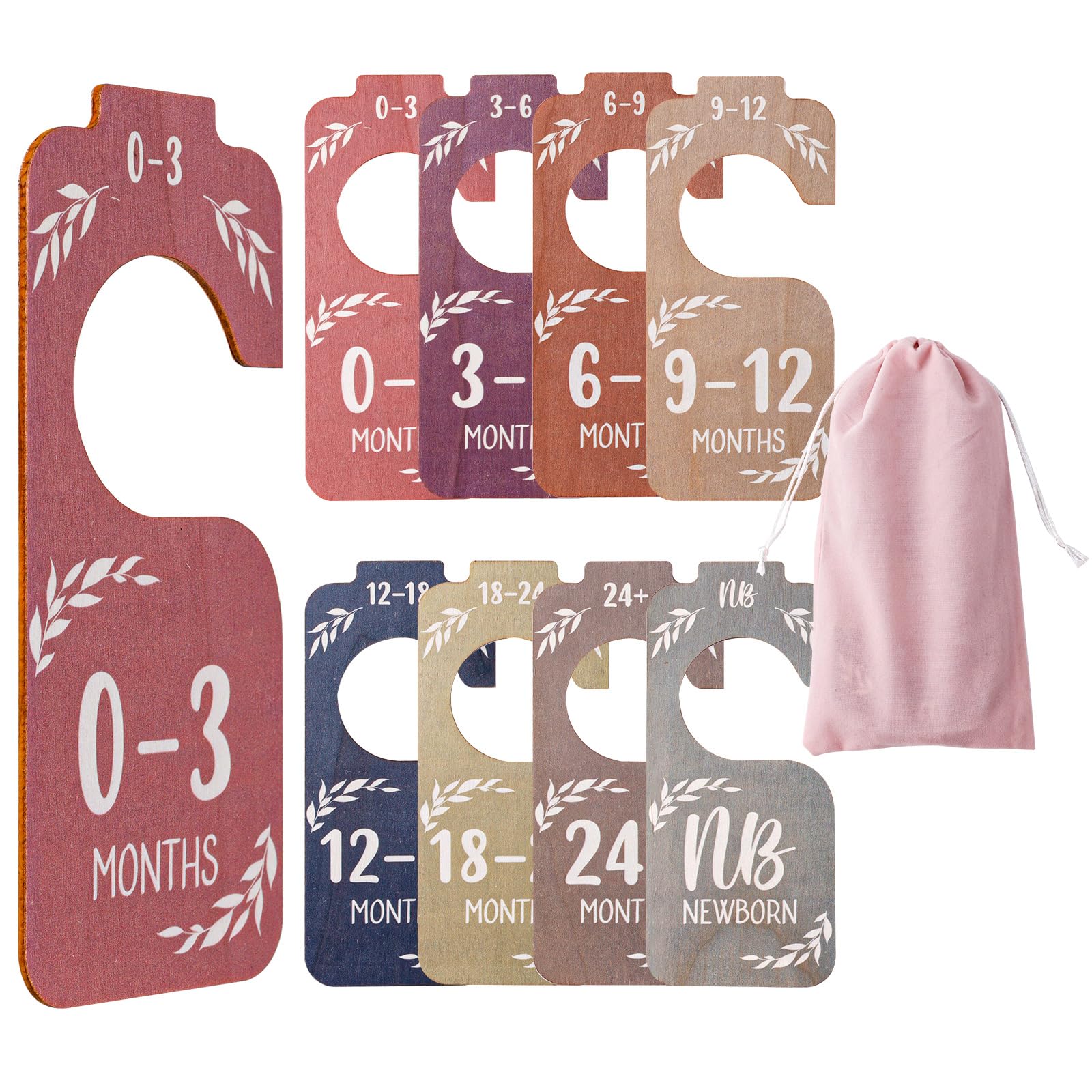 8pcs Wooden Baby Closet Dividers with Flannel Bag - Infant Clothes Hanger Separators & Organizer for Nursery