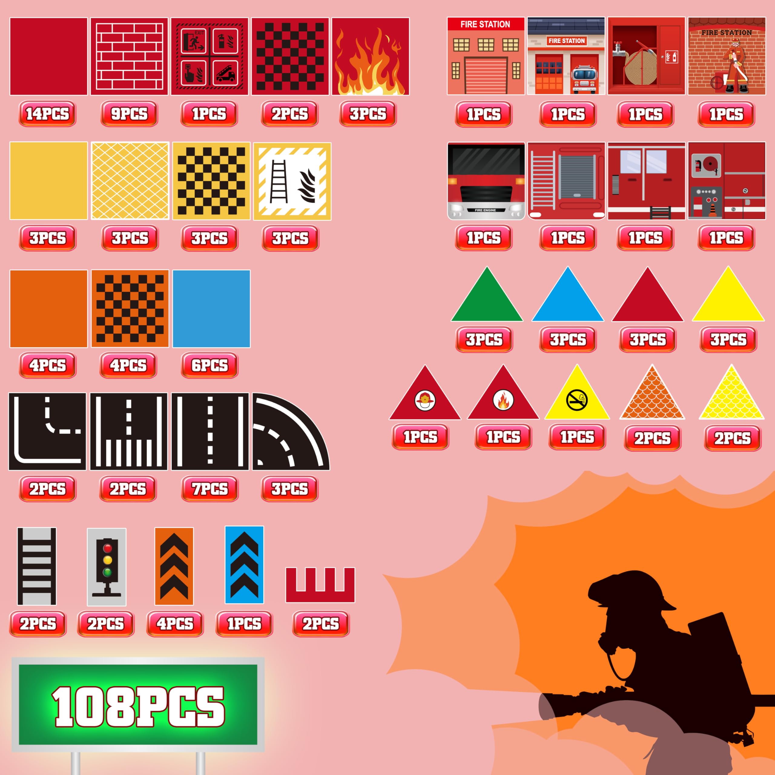 YOOHBERRYS Costruzioni Magnetiche Strada, Costruzioni Magnetiche per Bambini 100 pezzi con Camion dei Pompieri e Building, Tessere Magnetiche Blocchi Magnetici Giocattoli Tiles Magnetic 3 4 5 6 anni