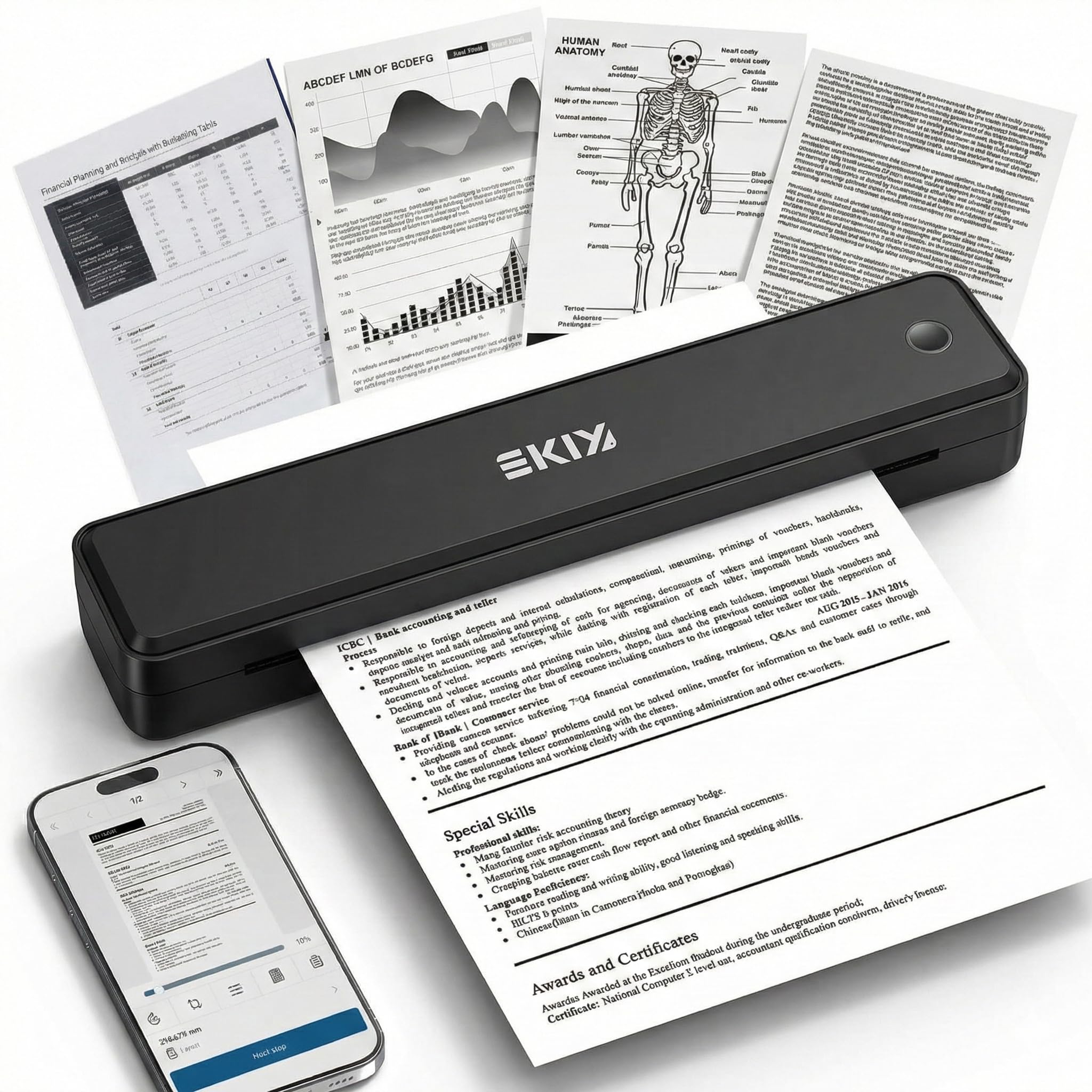 EKIY Latest 2026 Mini Wireless Stencil Tattoo/A4 Portable Inkless Thermal Printer | Rechargeable 2600mAh Type-C| Android/IOS/PC with Bluetooth/USB Interface|Roll/Foldable/Transfer Paper Support(Black)-image-1