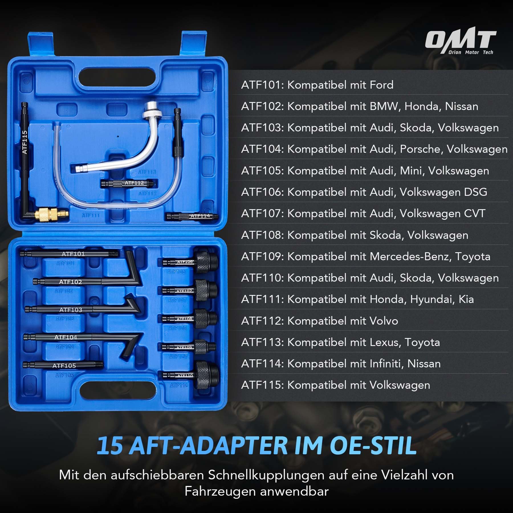 Orion Motor Tech Getriebeöl Einfüllgerät 7,5L Öleinfüllgerät Getriebeöl Pumpe Ölabsauger Automatikgetriebeöl Ölwechsel Set Getriebeöl Einfüllgerät Befüllgerät Öl Einfüllen mit 15 ATF Adaptern