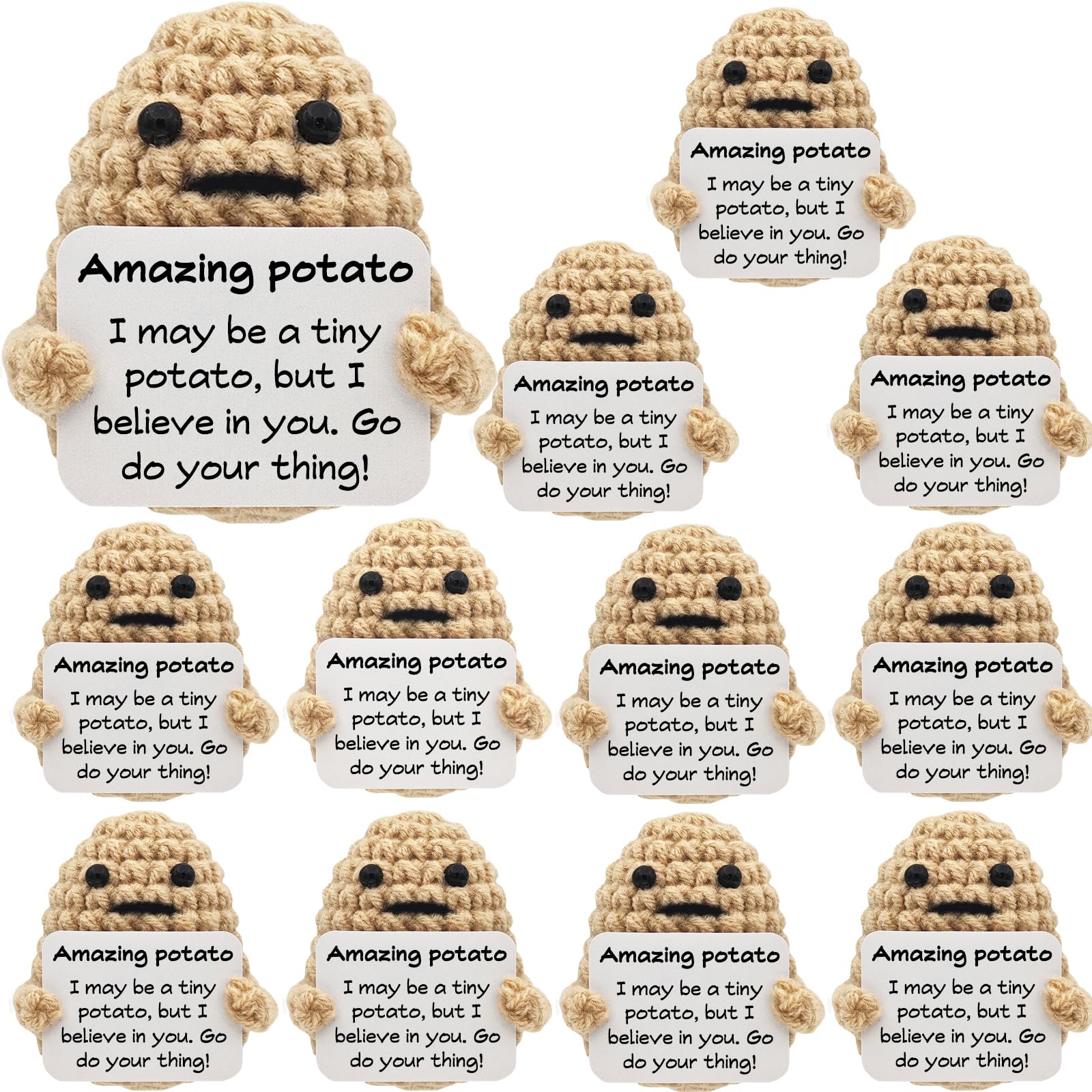 12Pcs Positive Gifts Crochet Potato Doll Funny Knitted Wool Creative Cute Toy with Positive Card Good Luck Encouragement for Birthday Holiday Party(Potato-12pcs-P)