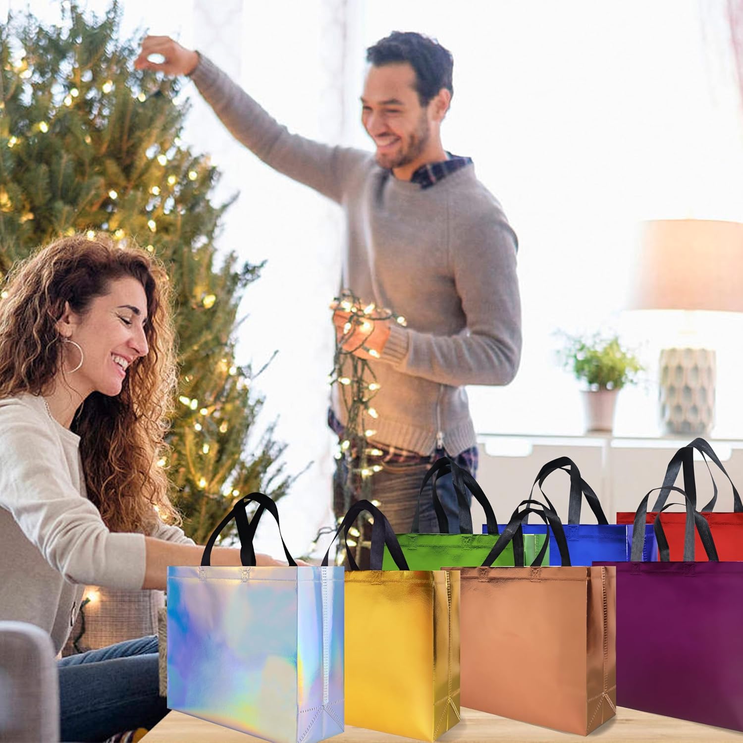 14 Pcs Colorful Gift Bags Sets, 12.6 x 4.7 x 11 In Reusable Party Bags with Sturdy Bases, Mixcolor Goodie Bags Bulk for Birthdays, Weddings, Xmas, Holiday- 7 Colors - Image 5