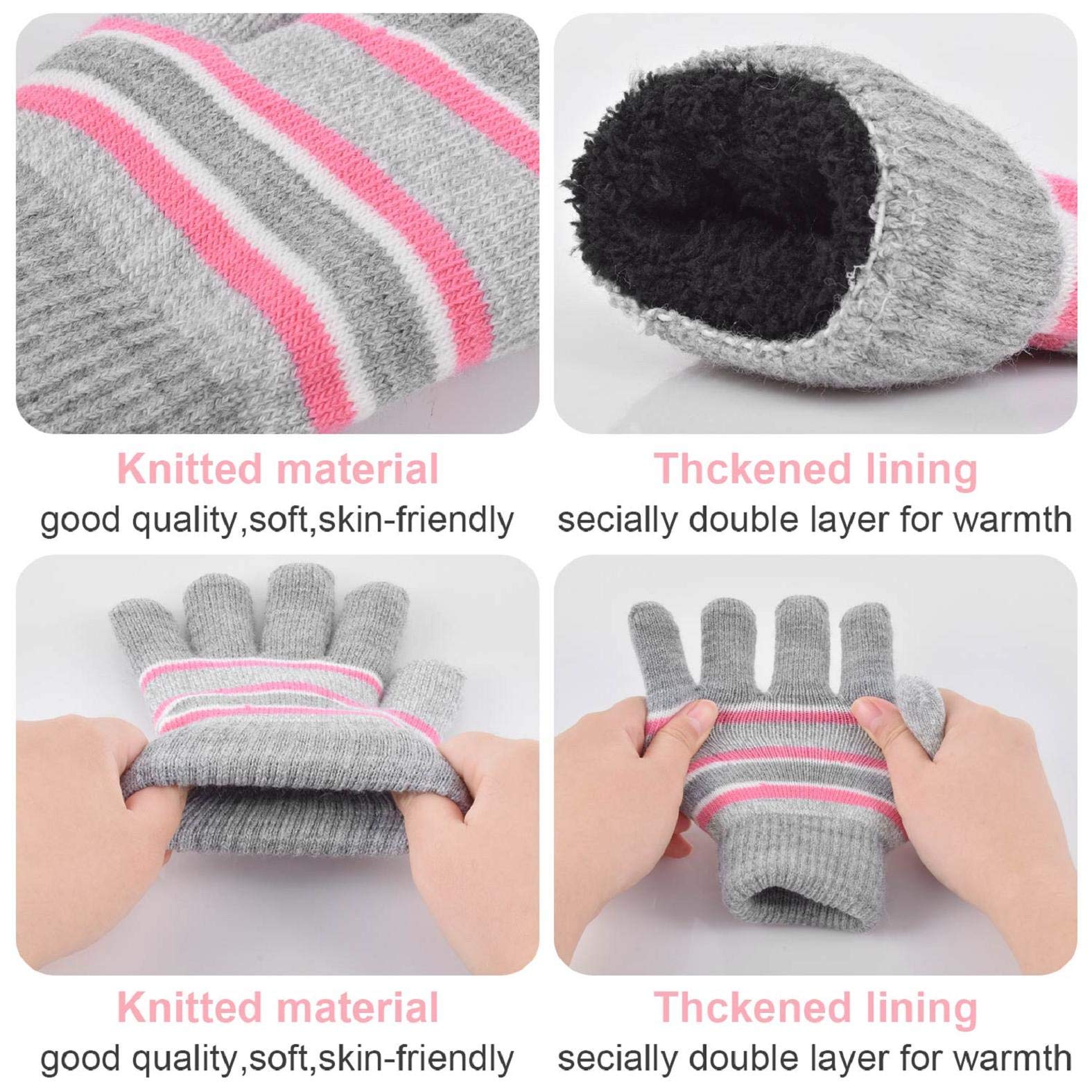 Yuson Girl3 Pcs Kids Winter Stripe Knitted Bobble Beanie Hat | INDIA