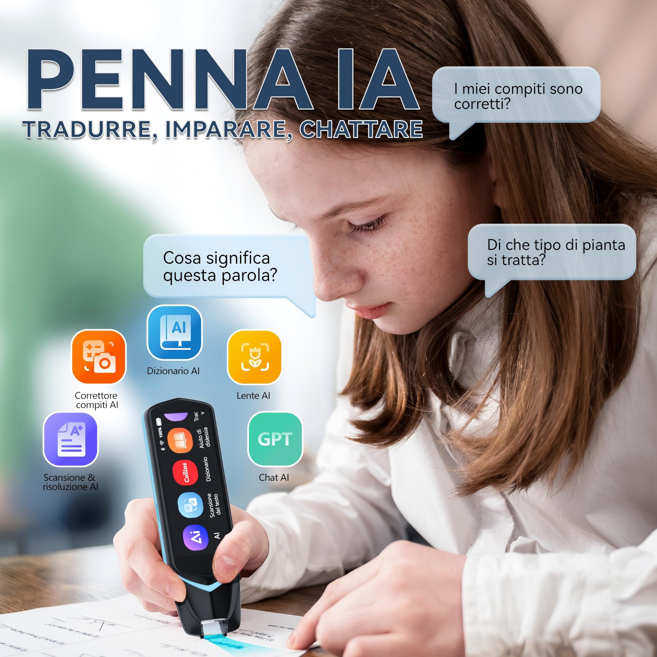 NEWYES Penna Scanner,Penna Lettura e Traduttore con touch screen da 3,99inch, penna per apprendimento con registrazione intelligente, penna per lettura scanner OCR per viaggiatori e uomini d'affari