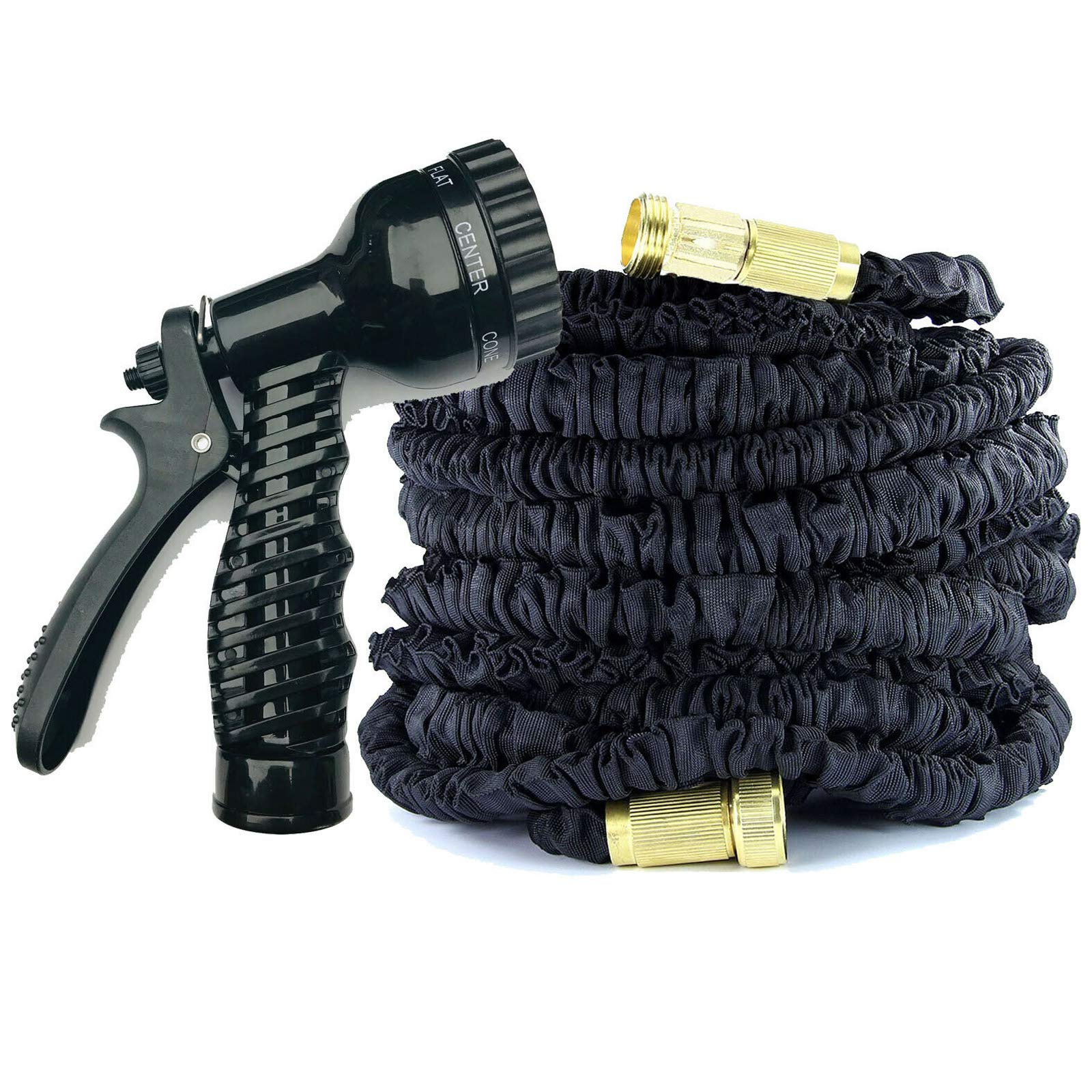 Lucn 200FT Hose Pipe 3 Times x Magic Expanding with Spray Gun For Car Garden Pet Leakproof Hose with Brass Fiiting for 3/4" Faucet, 7 Modes Spray Gun (Black