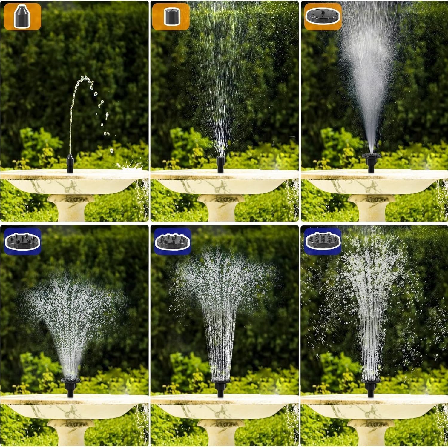 2.5W Upgraded Solar Bird Bath Fountain Pump, 7" Solar Powered Water Fountain with 6 Nozzles, for Bird Bath, Garden, Pond, Pool, Outdoor - Solar Water Pump for Birds & Decor