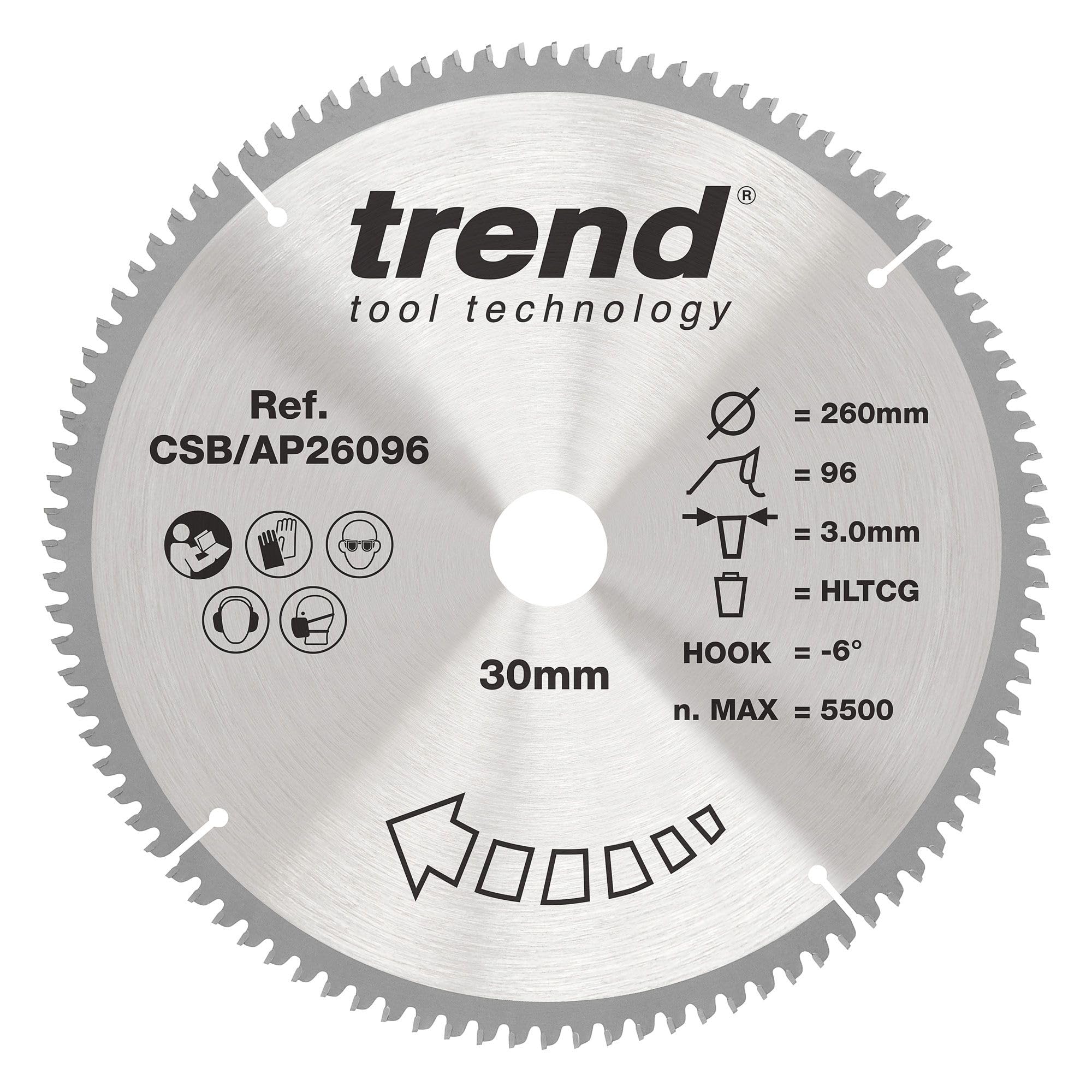 Trend CRAFTPRO Aluminium and Plastic Cutting Saw Blade 260mm 96T 30mm