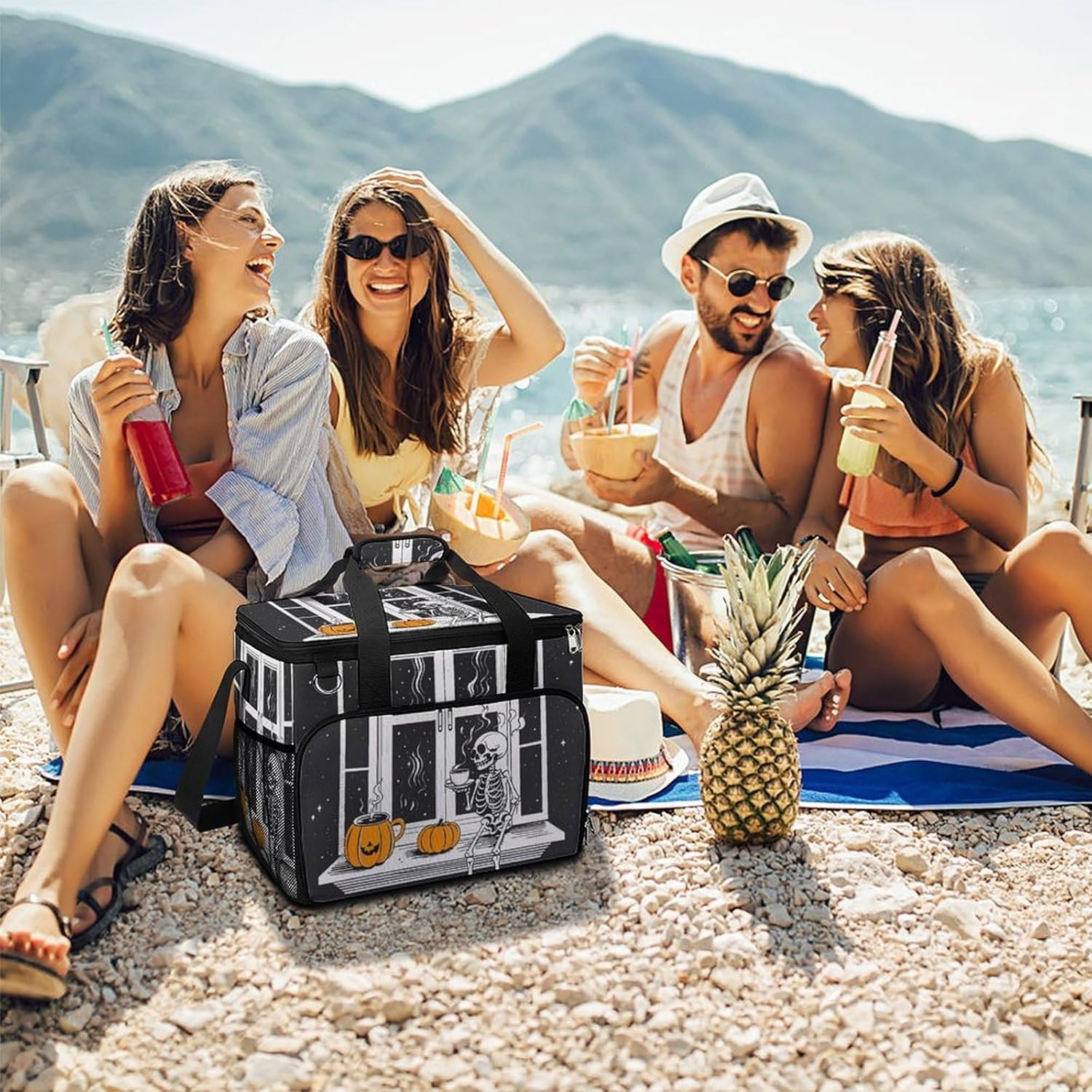 Insulated Picnic Backpack Tote Bag, Large Capacity 30L Windowsill Coffee Cooler Bag Leakproof Beach Bags Portable Lunch Box Waterproof Picnic Basket for Beach Camping BBQ