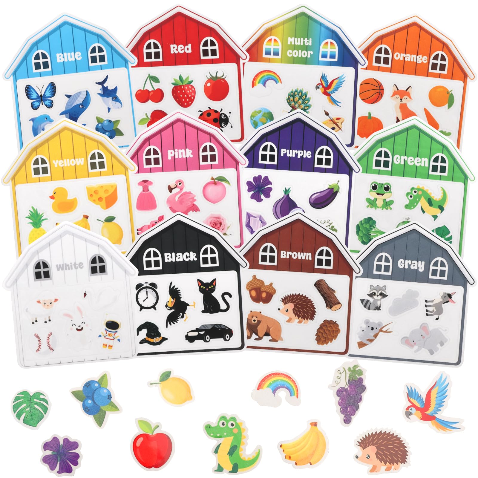 Magnetic Colour Sorting Toys for Toddlers Age 2-6, 12 PCS Farmhouse Fridge Magnets for Kids with 60 Vibrant Learning Shapes, Educational Colour Matching Game Sensory Toy for Whiteboard(12Pcs)