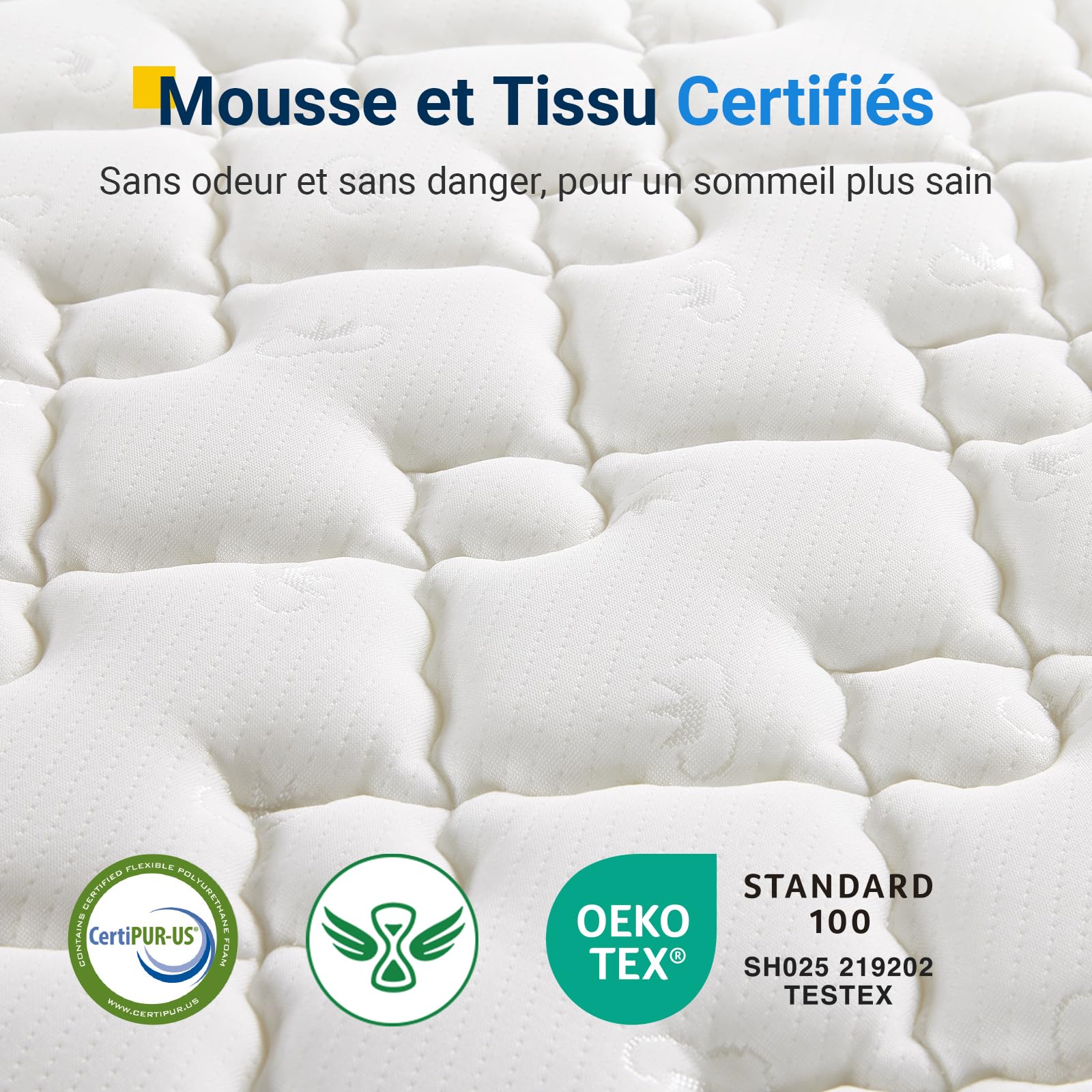 Avenco Matelas 90x200, 20CM, Matelas à Ressorts Ensachés, Mousse de Confort Double, Isolation des Mouvements, Certifié Sûr et Fiable par CertiPUR-US et Oeko-TEX, Soutien Lombaire