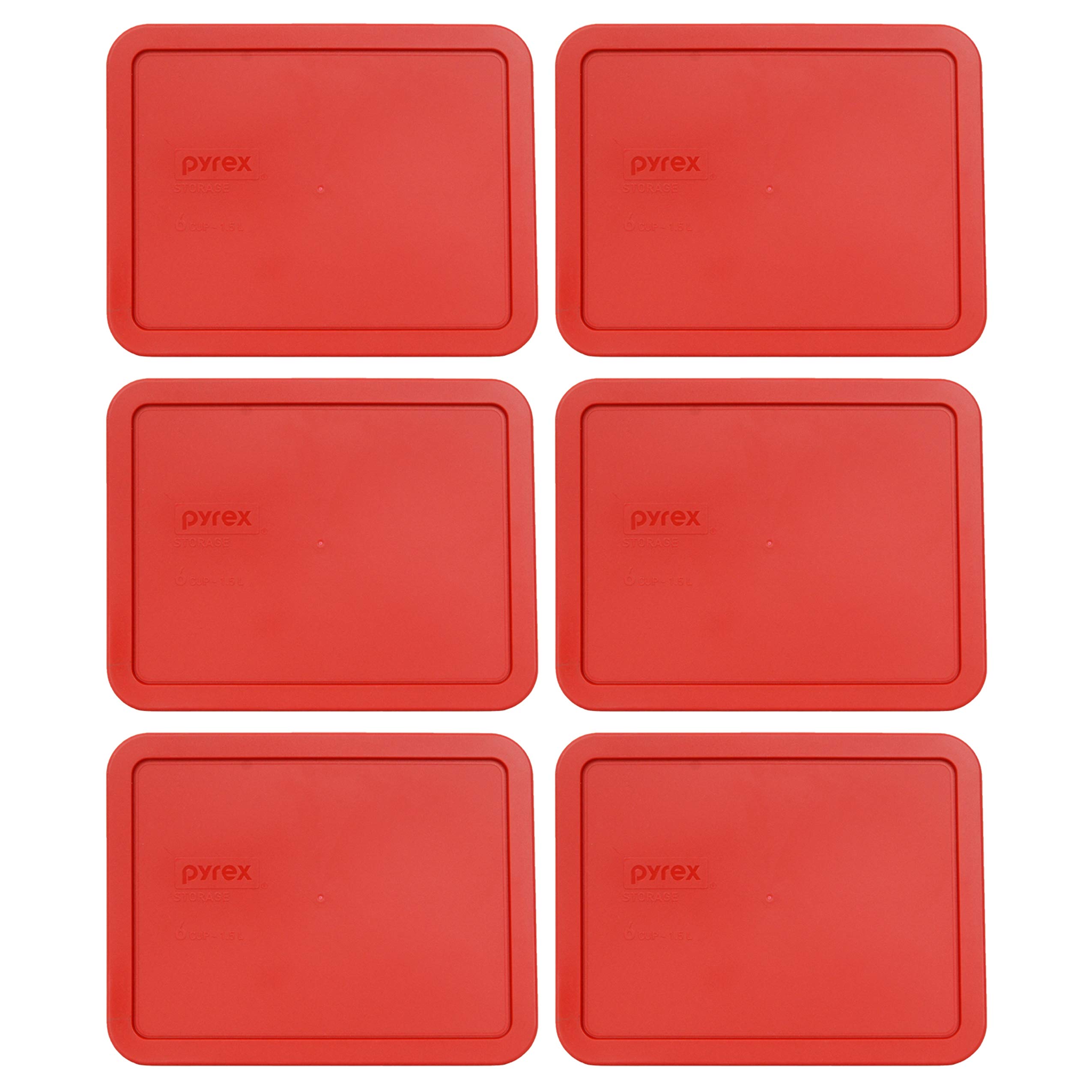 Pyrex 7211-PC 6-Cup Poppy Red Rectangle Plastic Food Storage Lid (6-Pack) - Made in USA