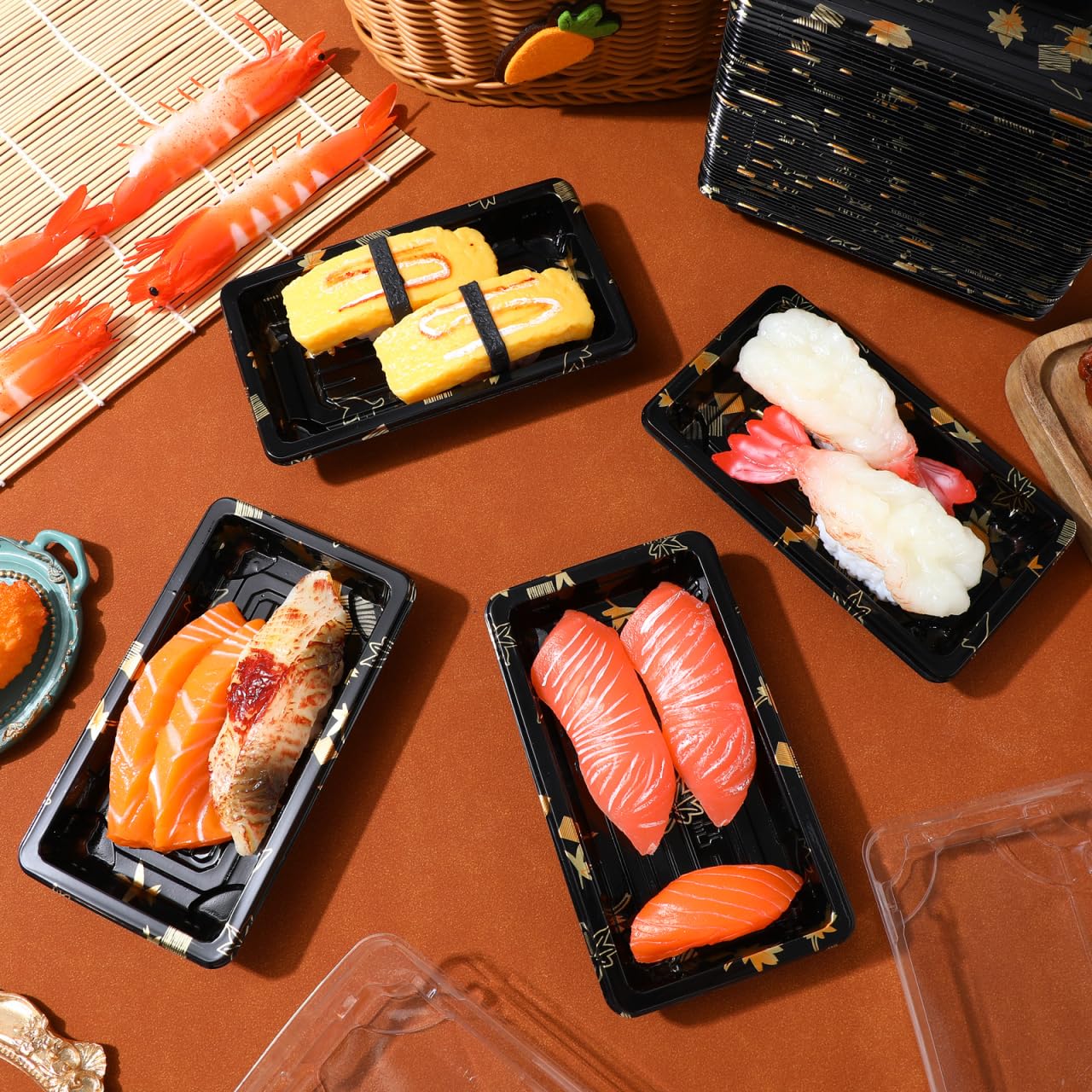 DOITOOL 50 cajas desechables de sushi, bandejas de sushi, recipientes de preparación de comidas, lonchera desechable con tapa, contenedores de almacenamiento de alimentos para cocina, restaurante