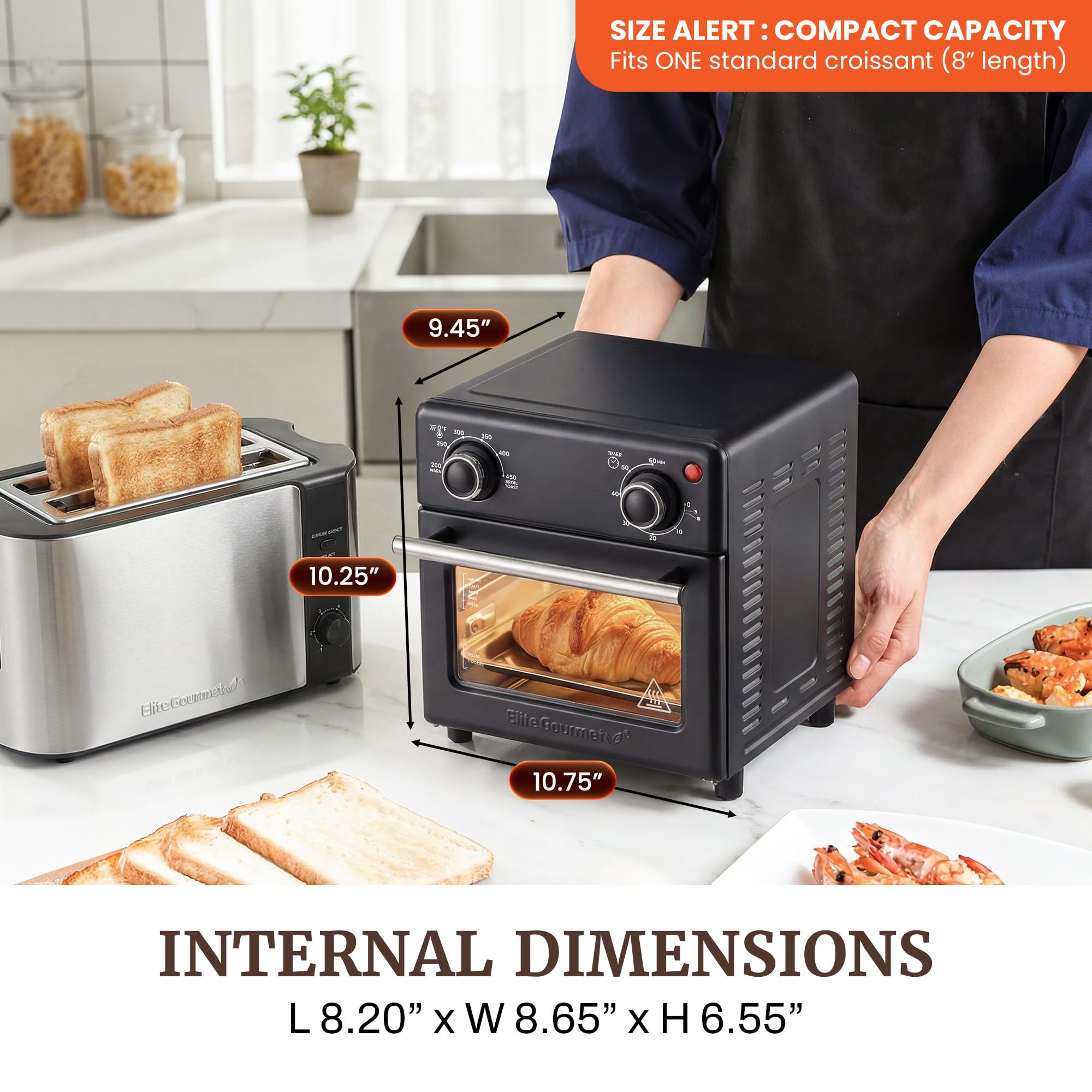 Elite Gourmet 8.5Qt Compact Mini Air Fryer Oven, 800W, Adjustable Controls view 4