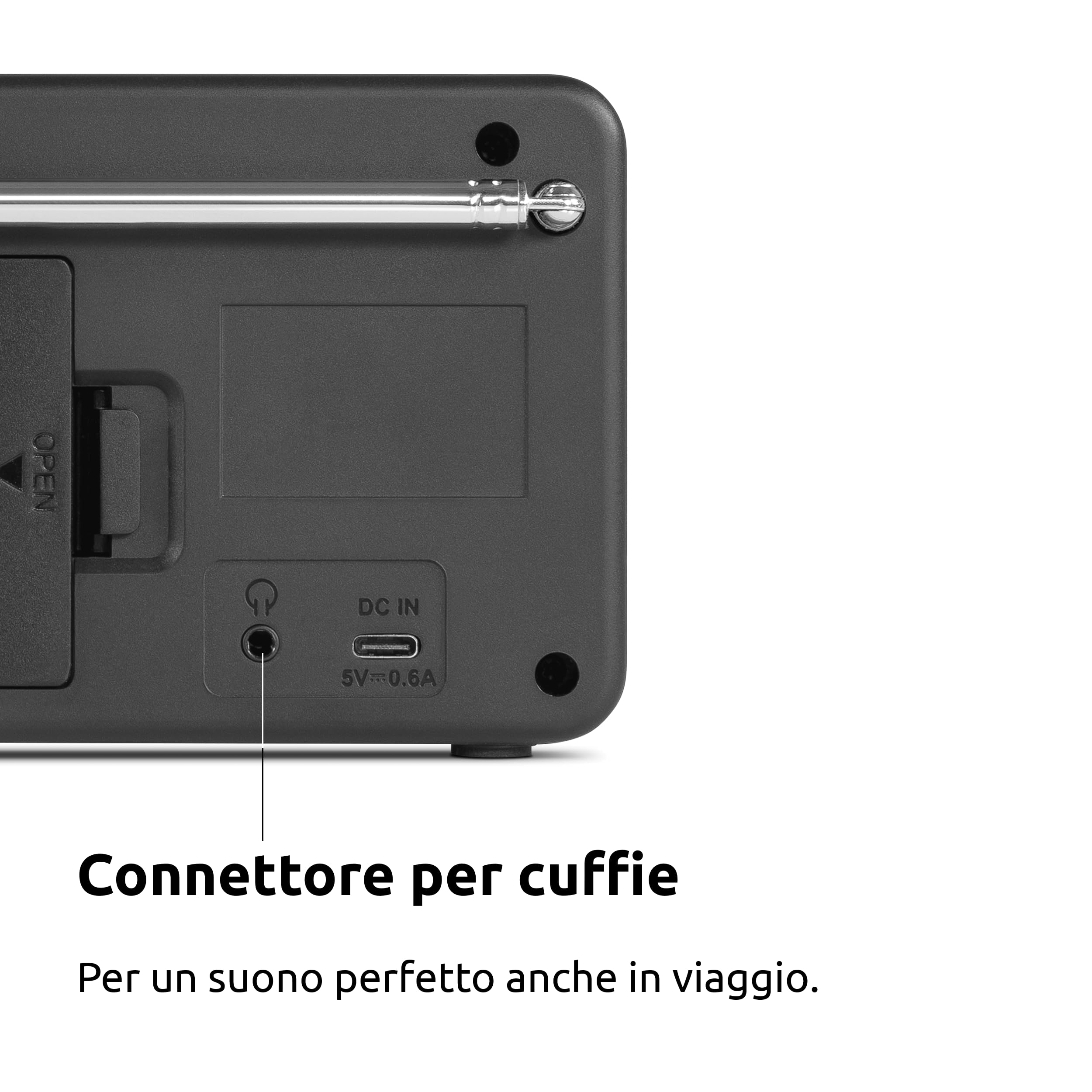 TechniSat VIOLA 200 - Radio portatile DAB+/FM (con display LCD, antenna telescopica, memoria preferiti, presa per cuffie, alimentazione a rete e a batteria, altoparlante mono, RDS, PLL) nero