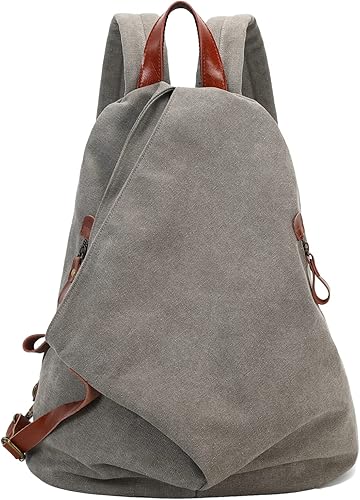 LORADI Mochila vintage de lona, mochila casual de viaje al aire libre, mochilas de senderismo para hombres y mujeres, color gris, gris, M, Mochilas