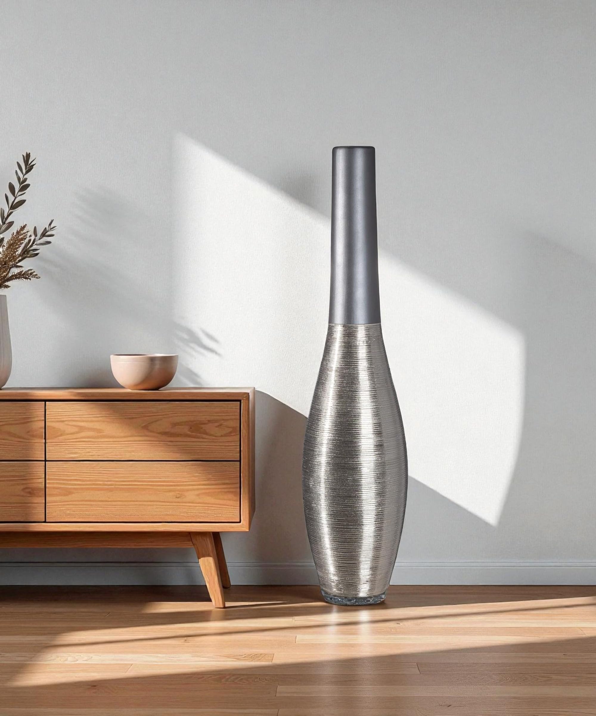 Gilde Jarrón de suelo London - cerámica - antracita mate - 73 cm x 17 cm - jarrón decorativo